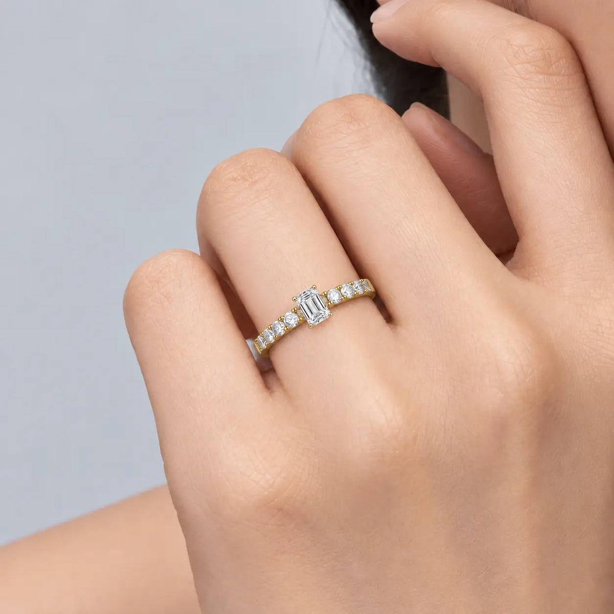 0.5 Ct Emerald Cut Diamond Pave Ring