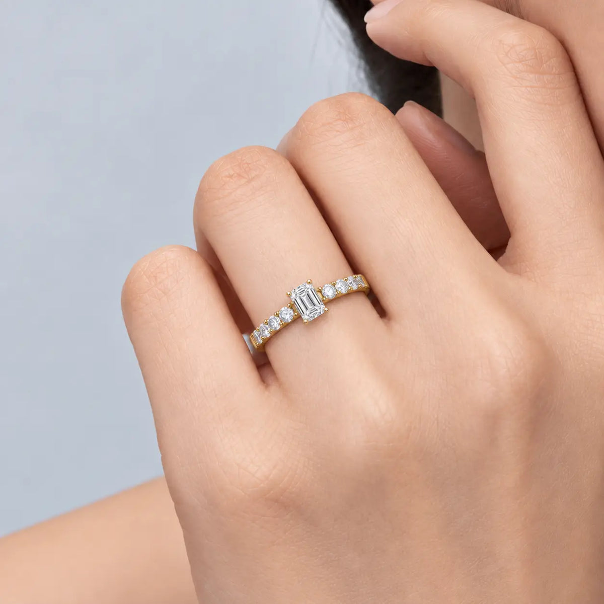 0.75 Ct Emerald Cut Diamond Pave Ring