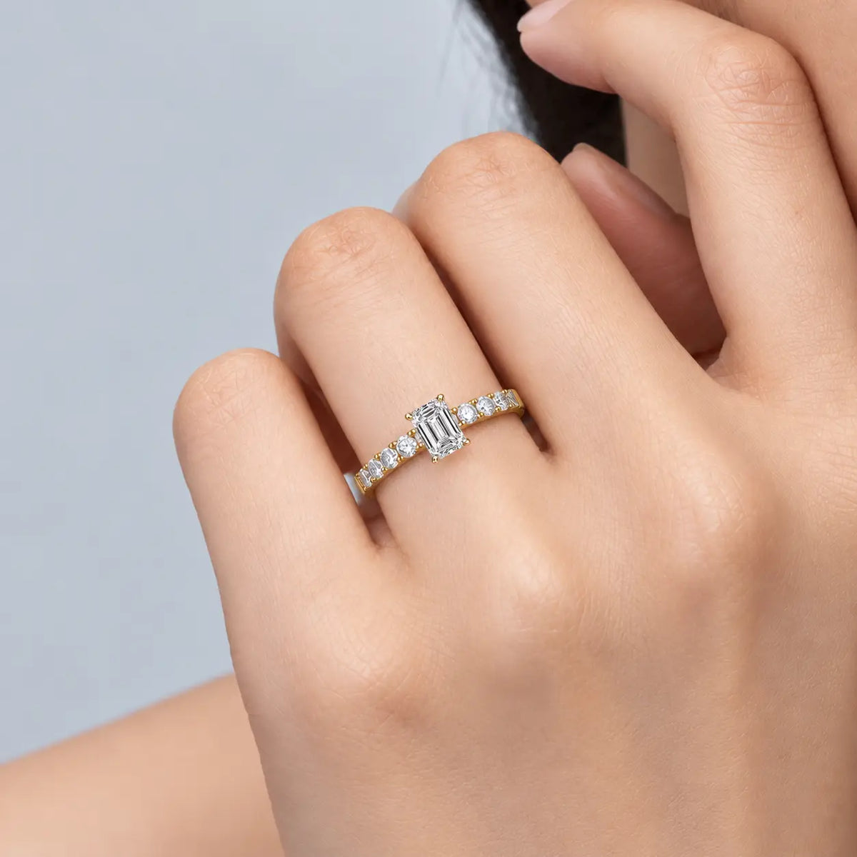 1 Ct Emerald Cut Diamond Pave Ring