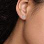 Woman styling 6ct Emerald-Cut Statement Halo Diamond Stud Earrings by Fortune Jewellery