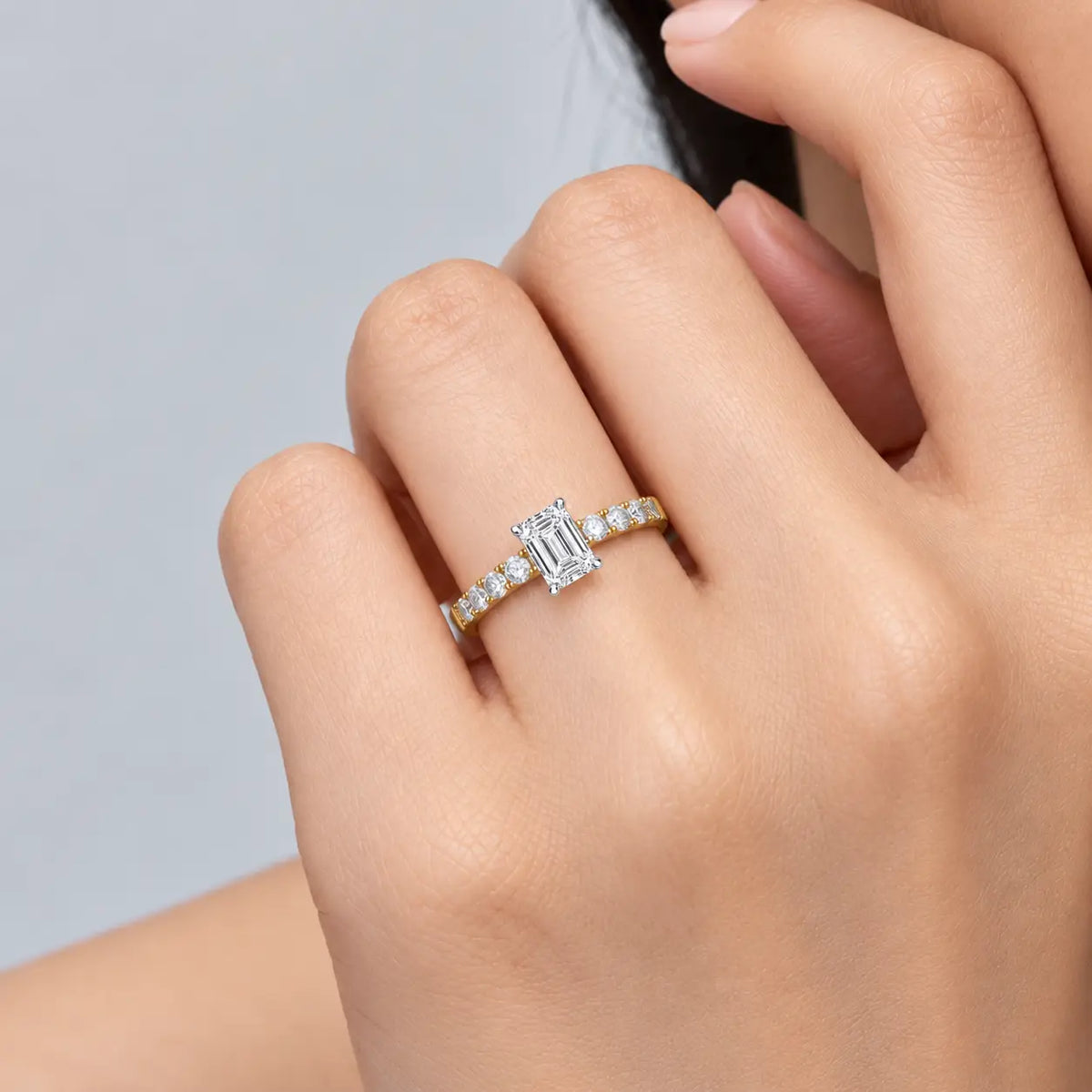 3 Ct Emerald Cut Diamond Pave Ring