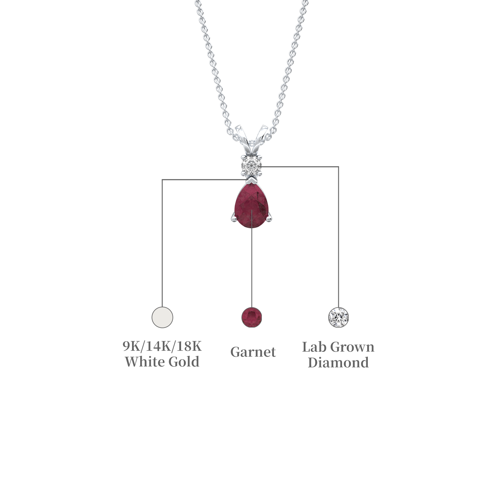 January Birthstone Pear Shaped Garnet and Diamond Pendant