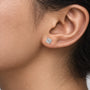 Model wearing 10ct Cushion-Cut Lab Diamond Solitaire Stud Earrings by Fortune Jewellery