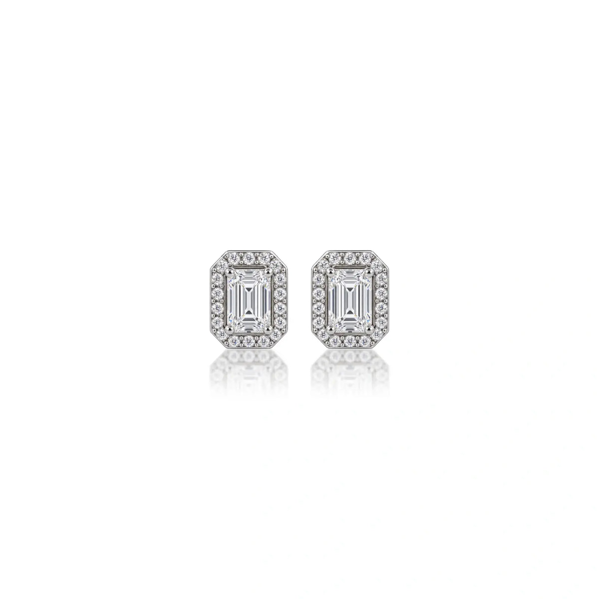 1ct Emerald-Cut Lab Grown Diamond Halo Stud Earrings by Fortune Jewellery