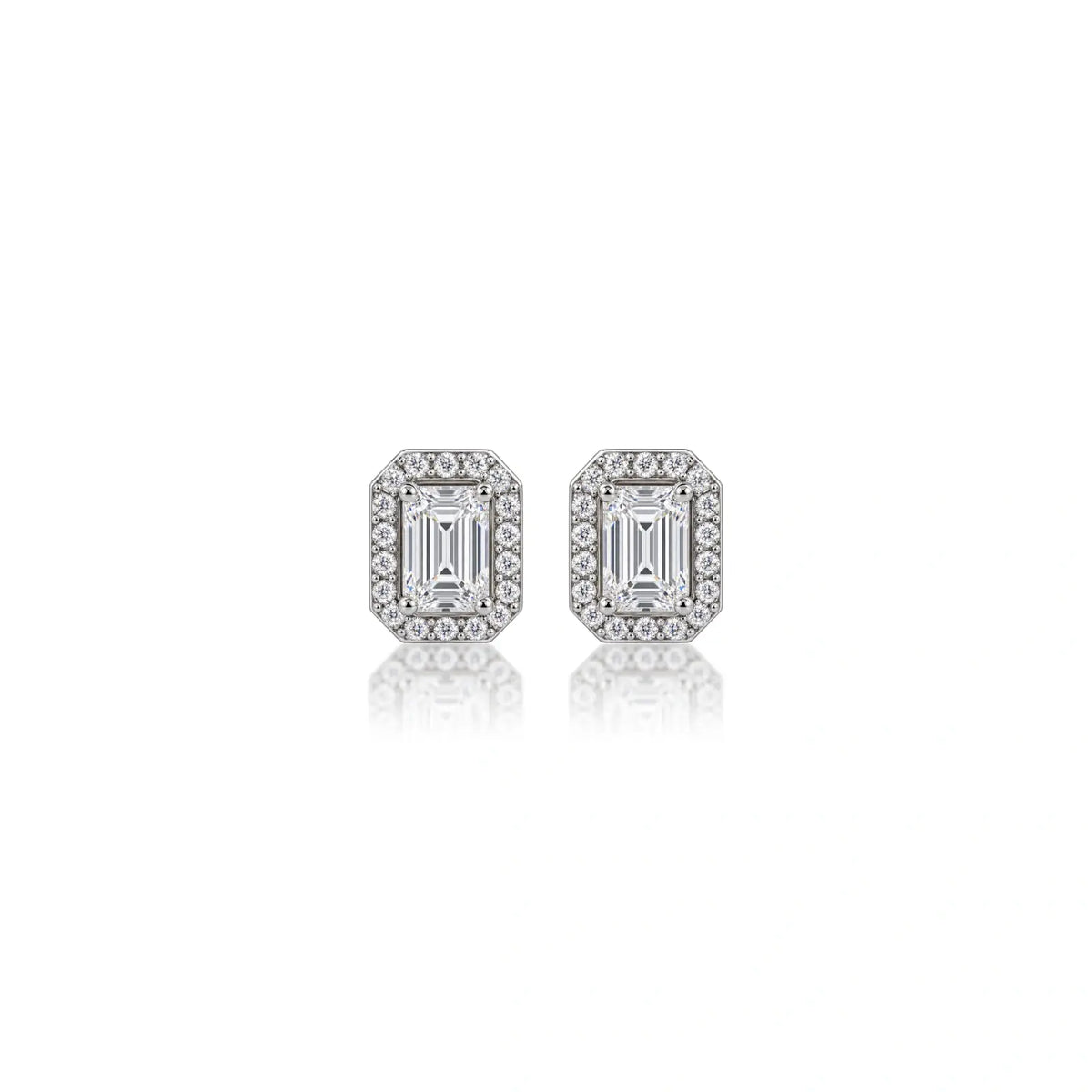 1.5ct Emerald-Cut Lab Grown Diamond Halo Stud Earrings by Fortune Jewellery