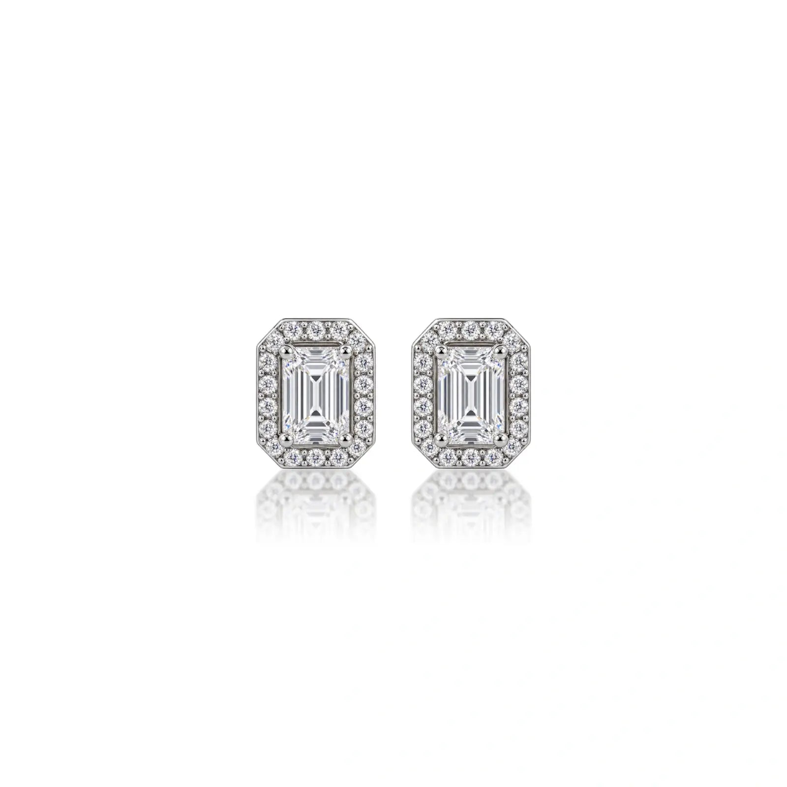 2ct Emerald-Cut Lab Grown Diamond Halo Stud Earrings by Fortune Jewellery