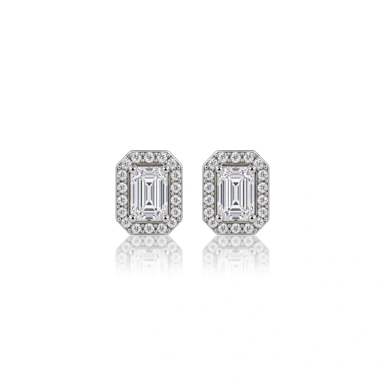 4ct Emerald-Cut Lab Grown Diamond Halo Stud Earrings by Fortune Jewellery