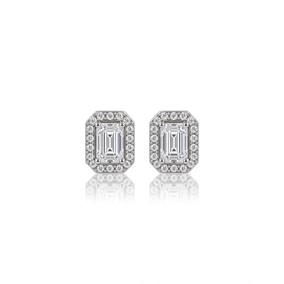 4ct Emerald-Cut Lab Grown Diamond Halo Stud Earrings by Fortune Jewellery