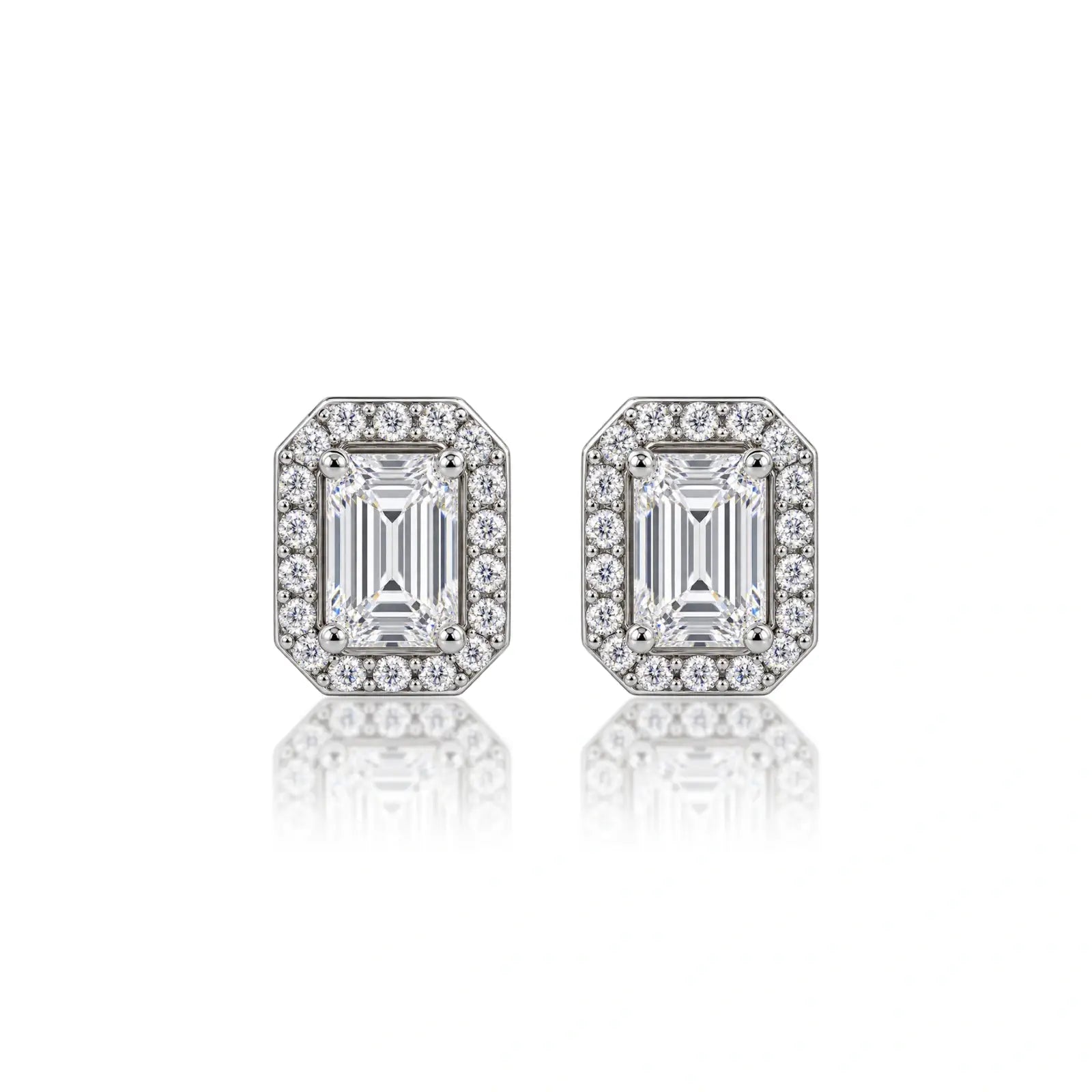 8ct Emerald-Cut Lab Grown Diamond Halo Stud Earrings by Fortune Jewellery