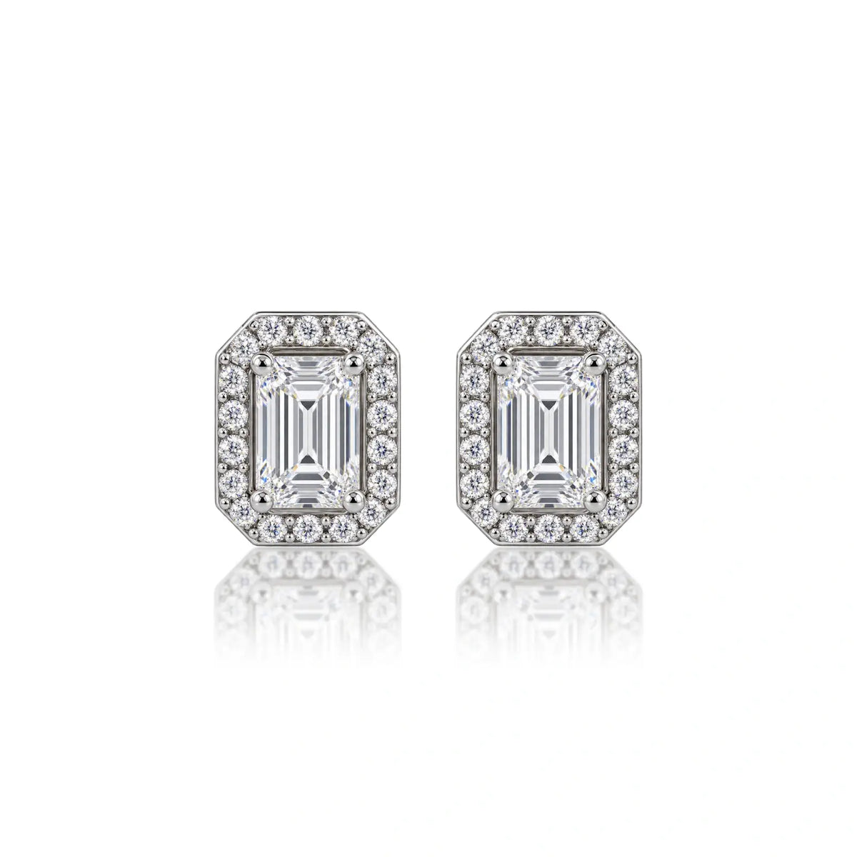 8ct Emerald-Cut Lab Grown Diamond Halo Stud Earrings by Fortune Jewellery