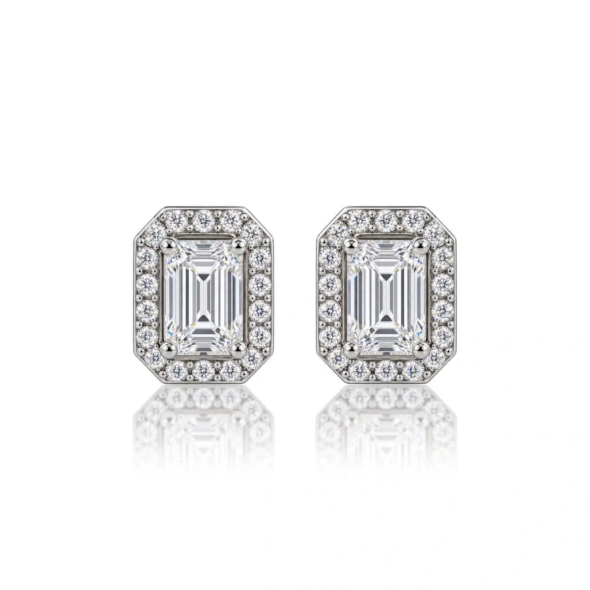 10ct Emerald-Cut Lab Grown Diamond Halo Stud Earrings by Fortune Jewellery