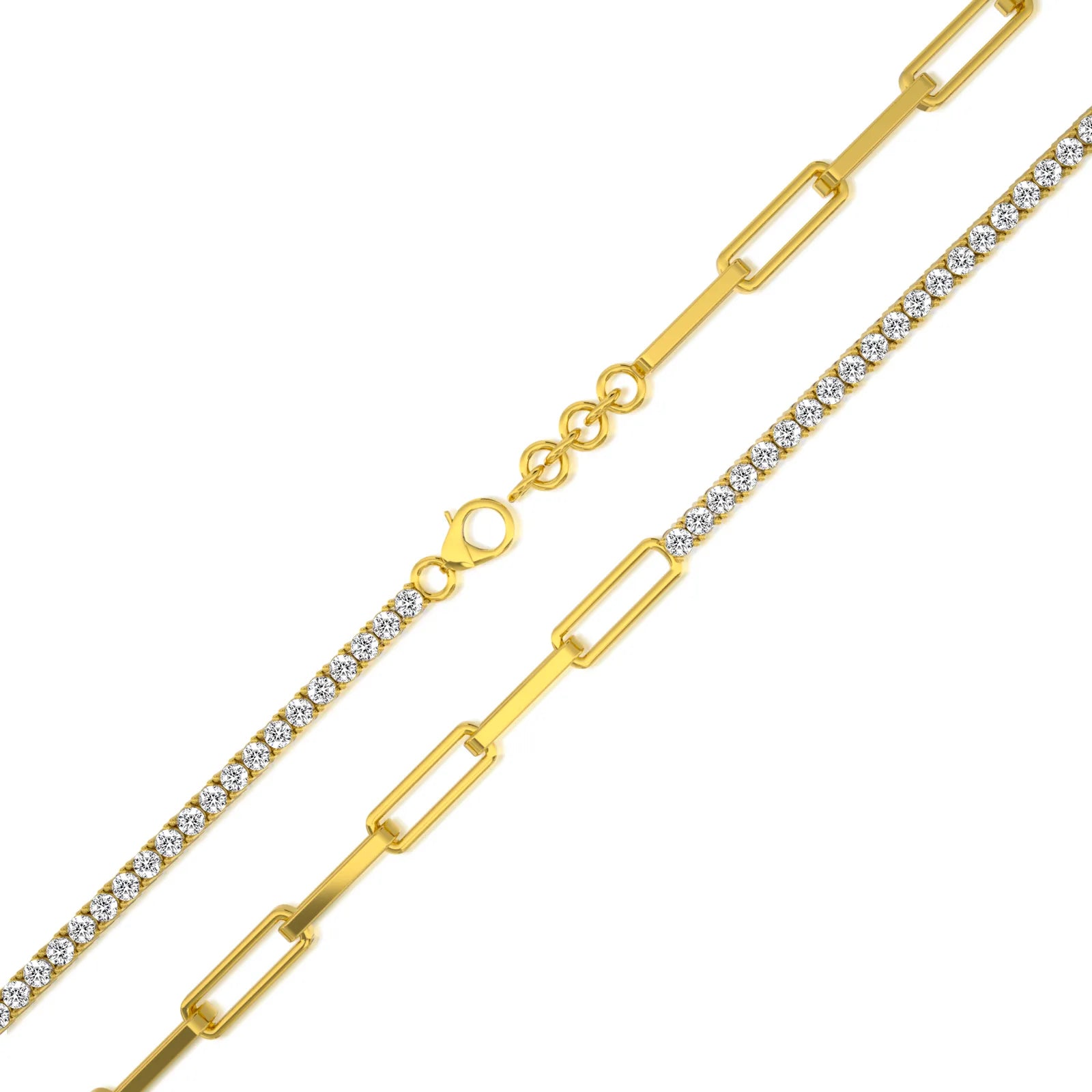 Half and half diamond tennis paperclip bracelet