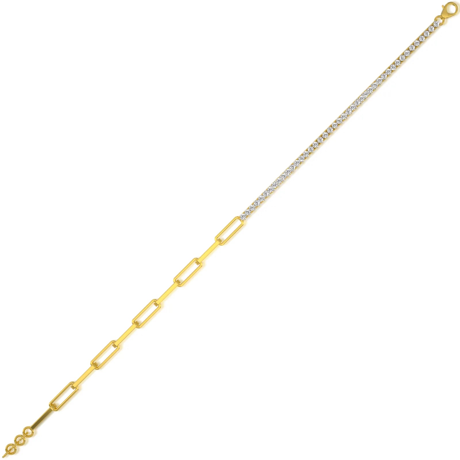 Fortune half and half diamond tennis paperclip bracelet