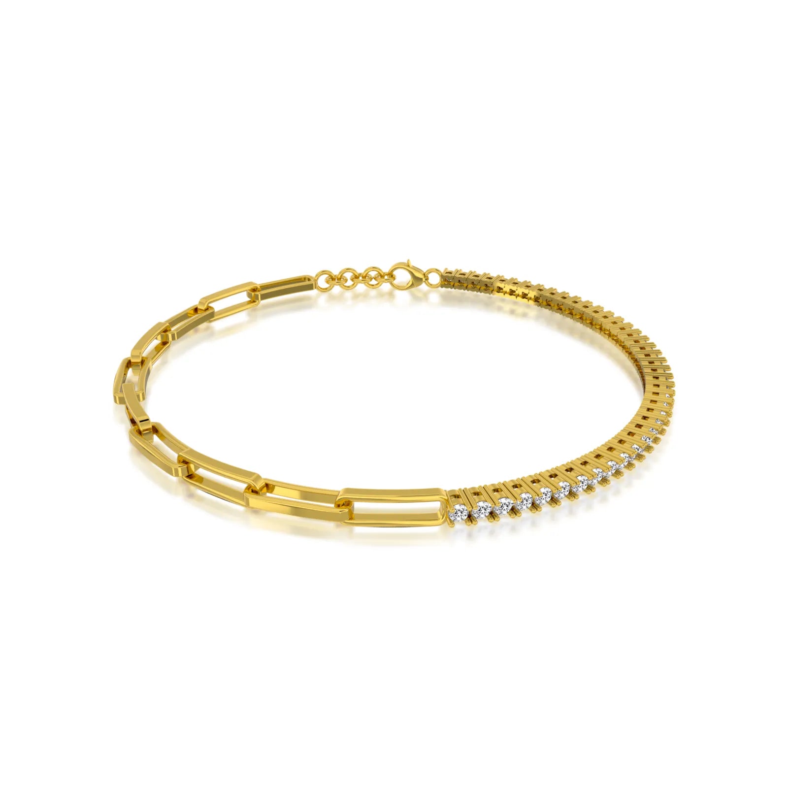 Half and half diamond tennis paperclip bracelet for women