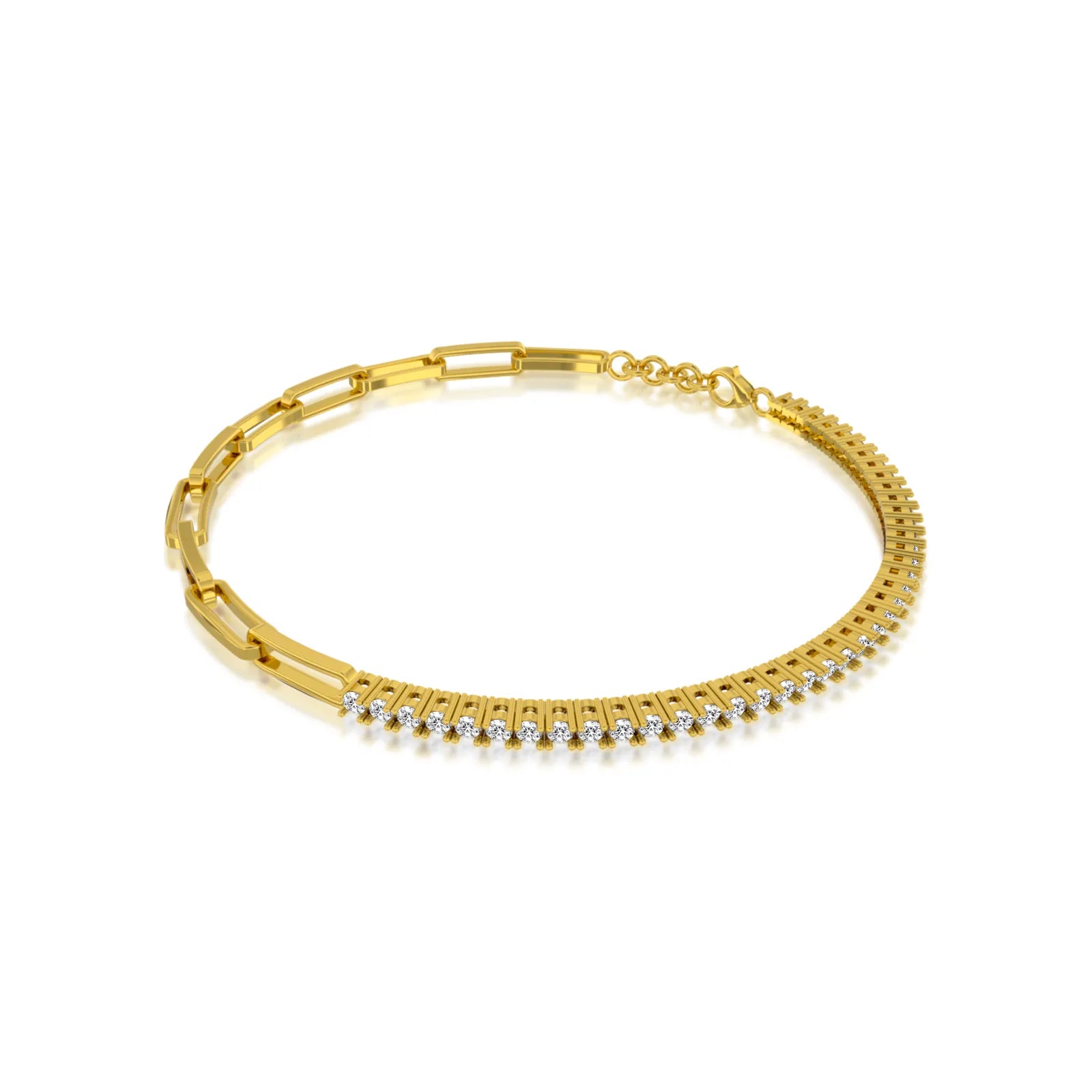 Half and half diamond tennis paperclip bracelet for women