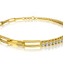 Half and half diamond tennis paperclip bracelet for office wear