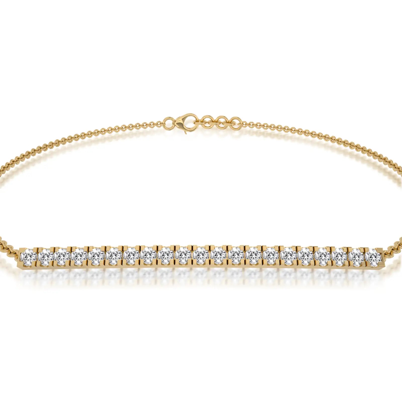 Yellow gold diamond bar chain bracelet for women