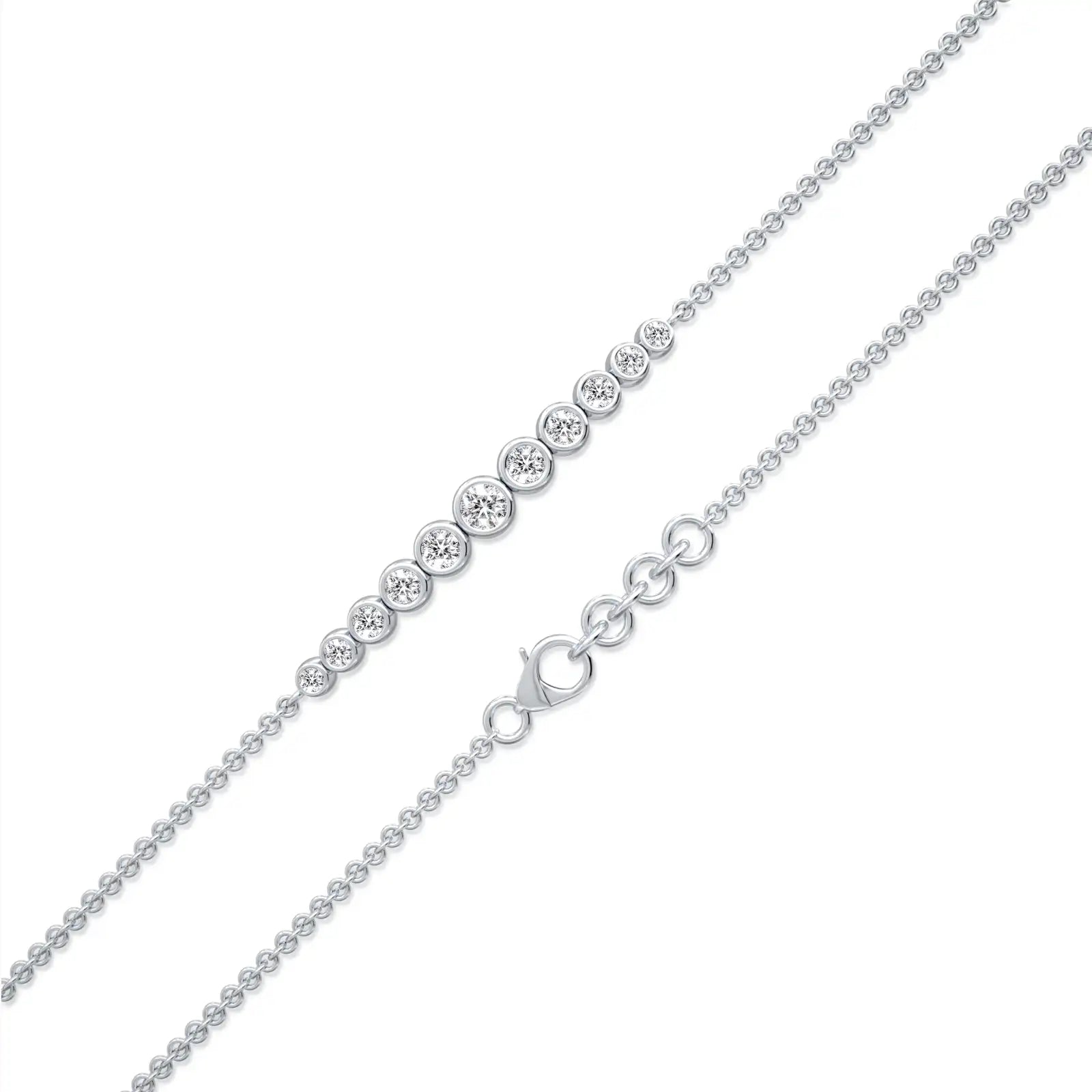 White gold graduated bezel set diamond station bracelet for office wear