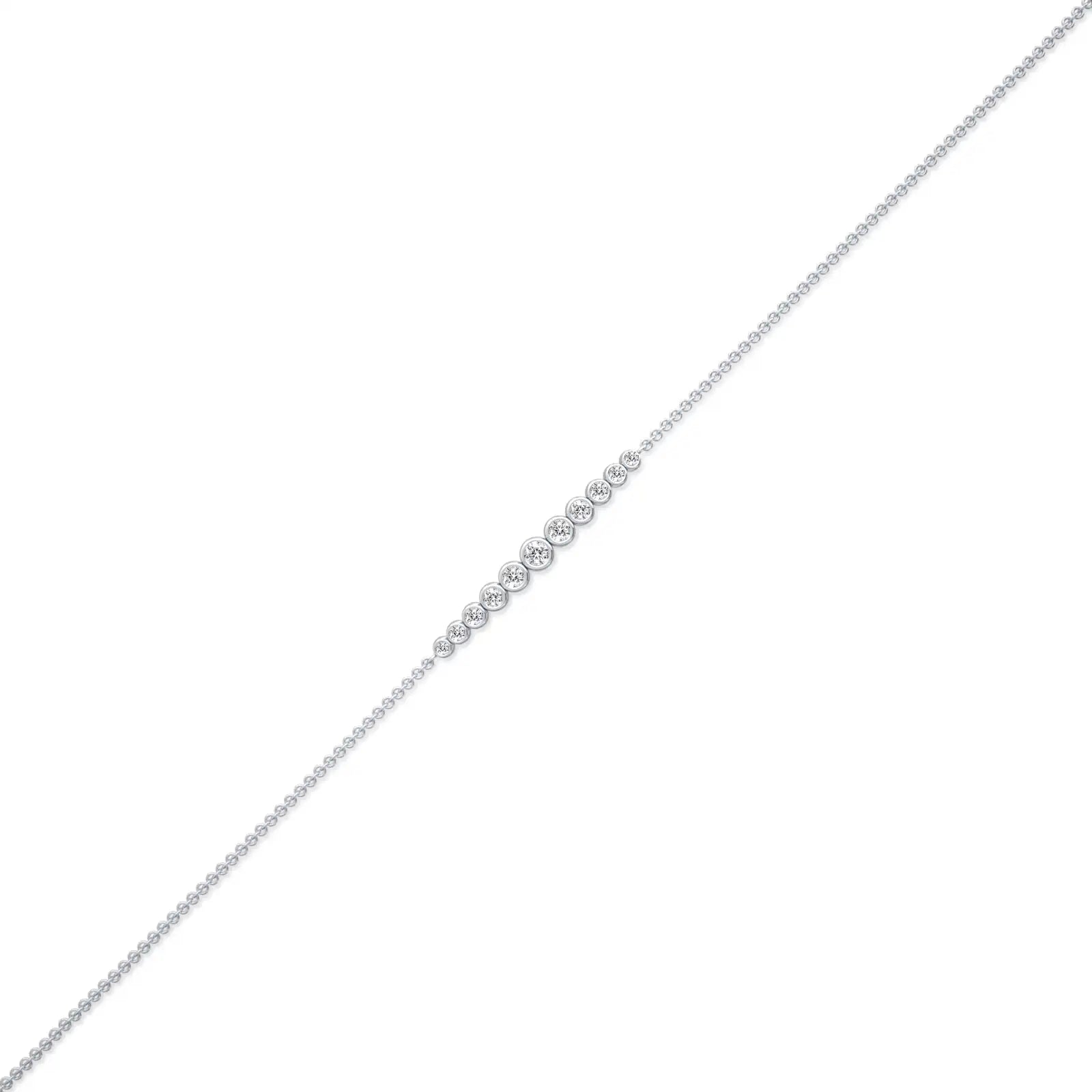 White gold graduated bezel set diamond station bracelet for women