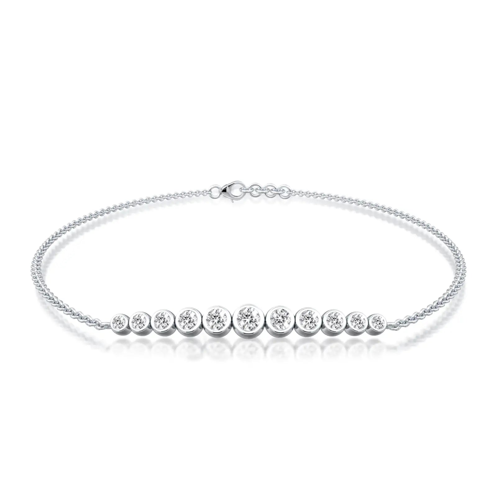 Graduated bezel set diamond station bracelet