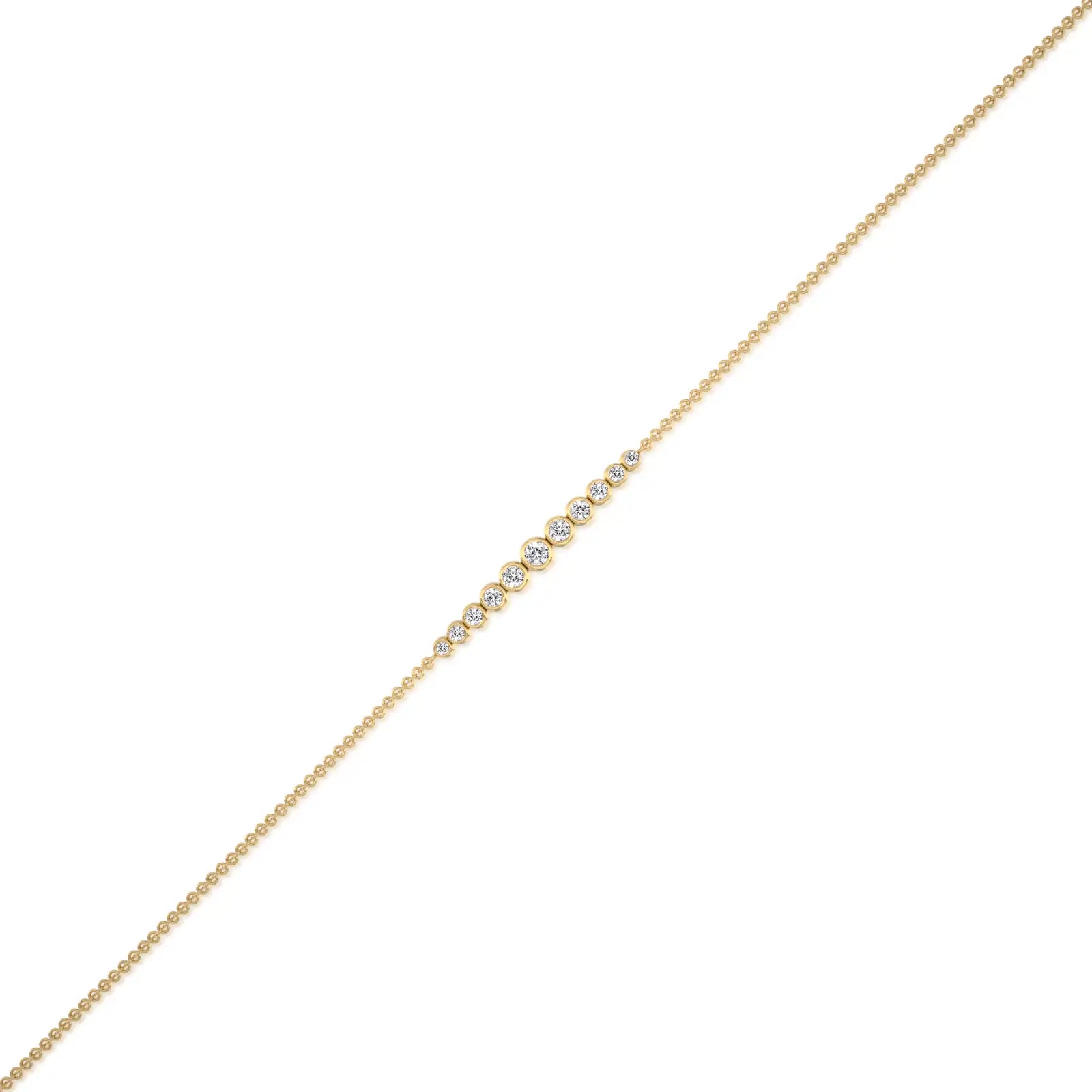 Yellow gold graduated bezel set diamond station bracelet for women