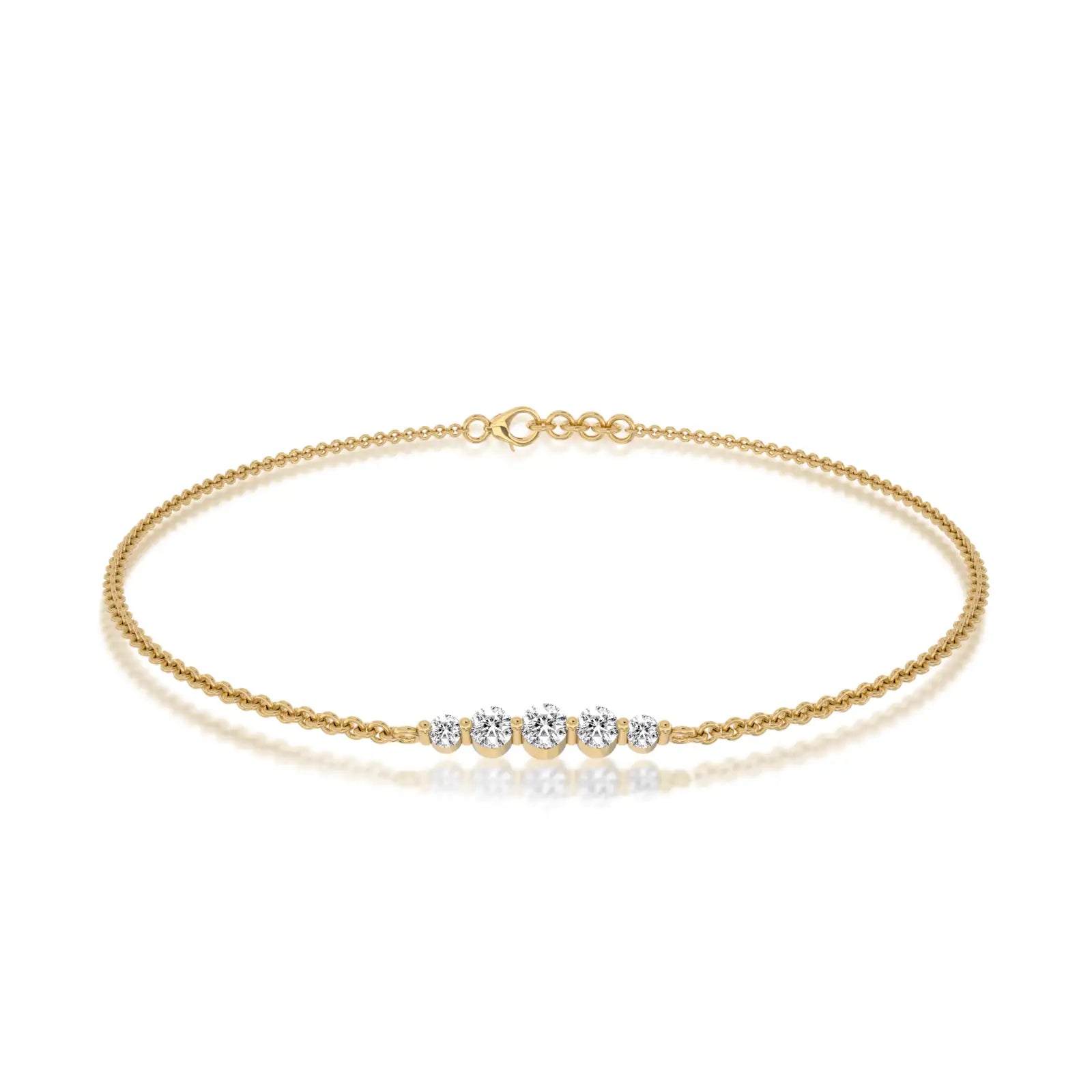 Yellow gold wu xing graduated diamond bracelet