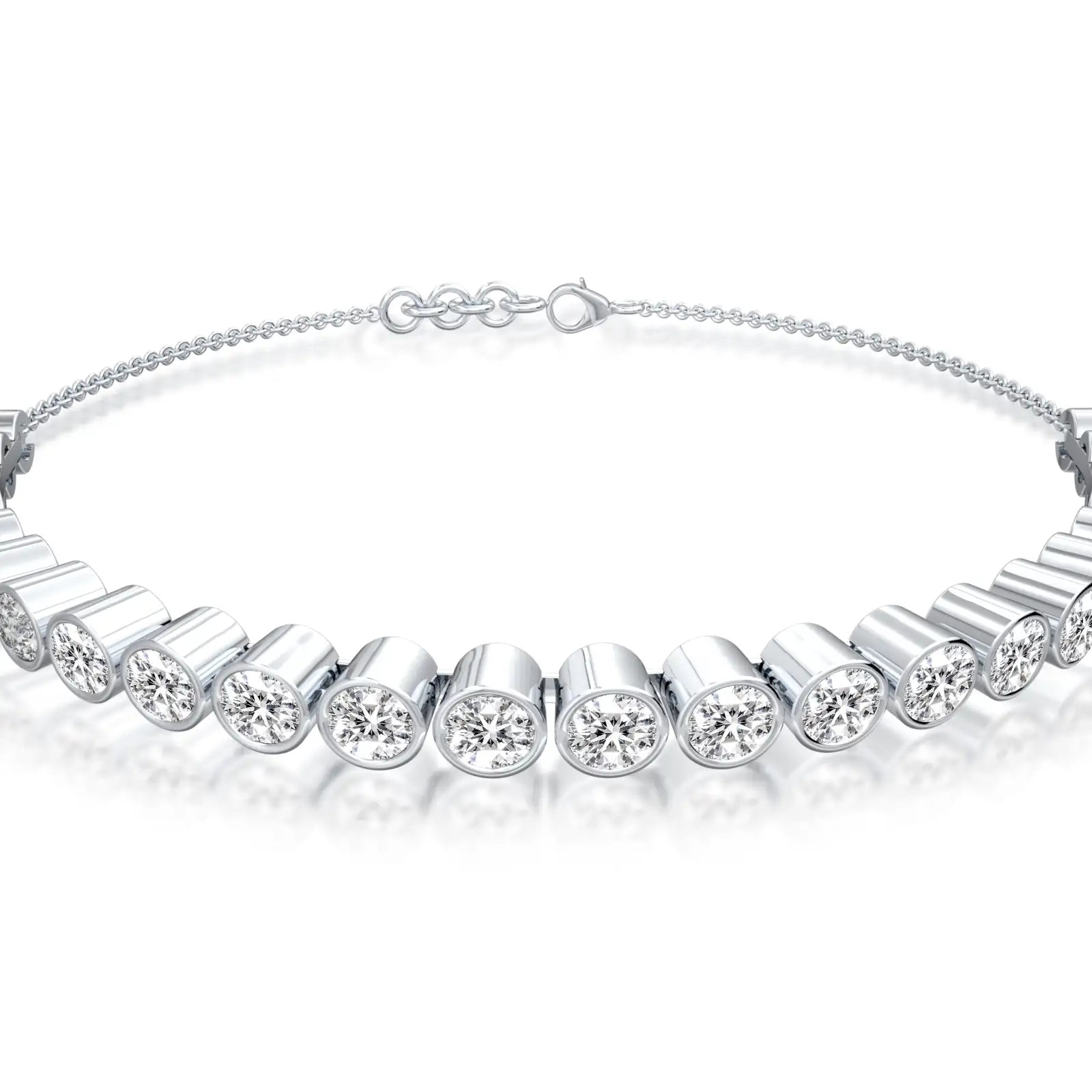 White gold jing ling bezel tennis bracelet