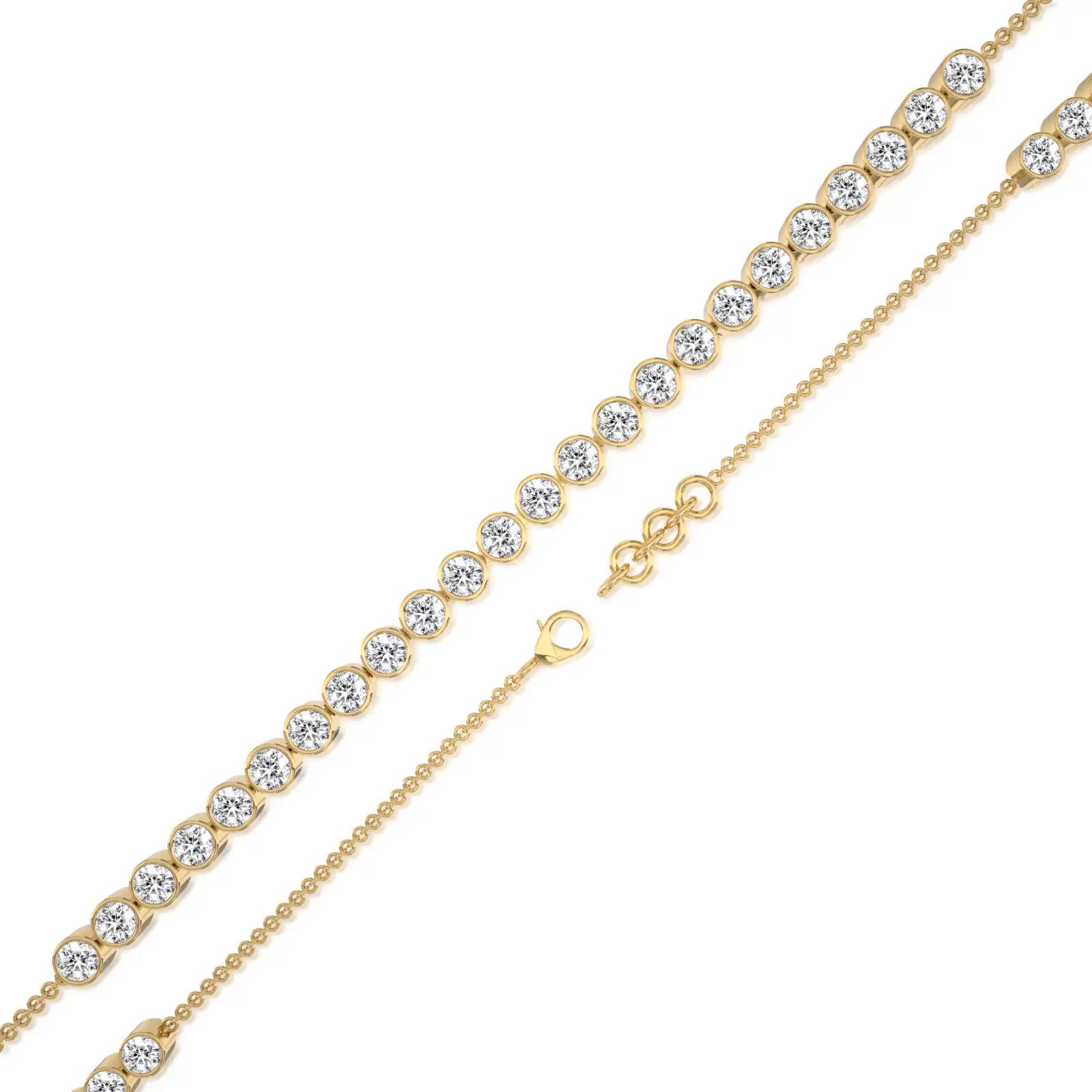 Trendy yellow gold jing ling bezel tennis bracelet