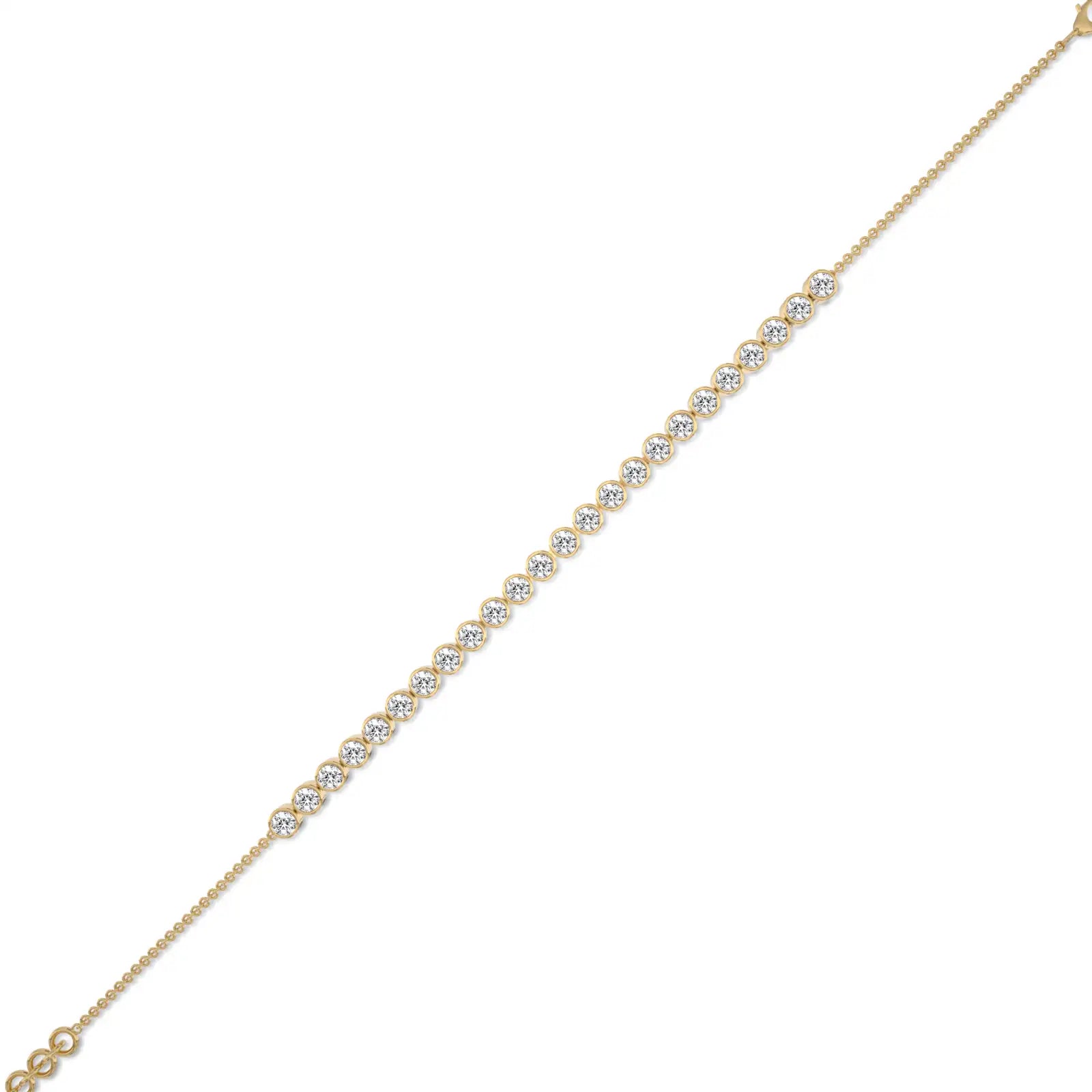Unique yellow gold jing ling bezel tennis bracelet