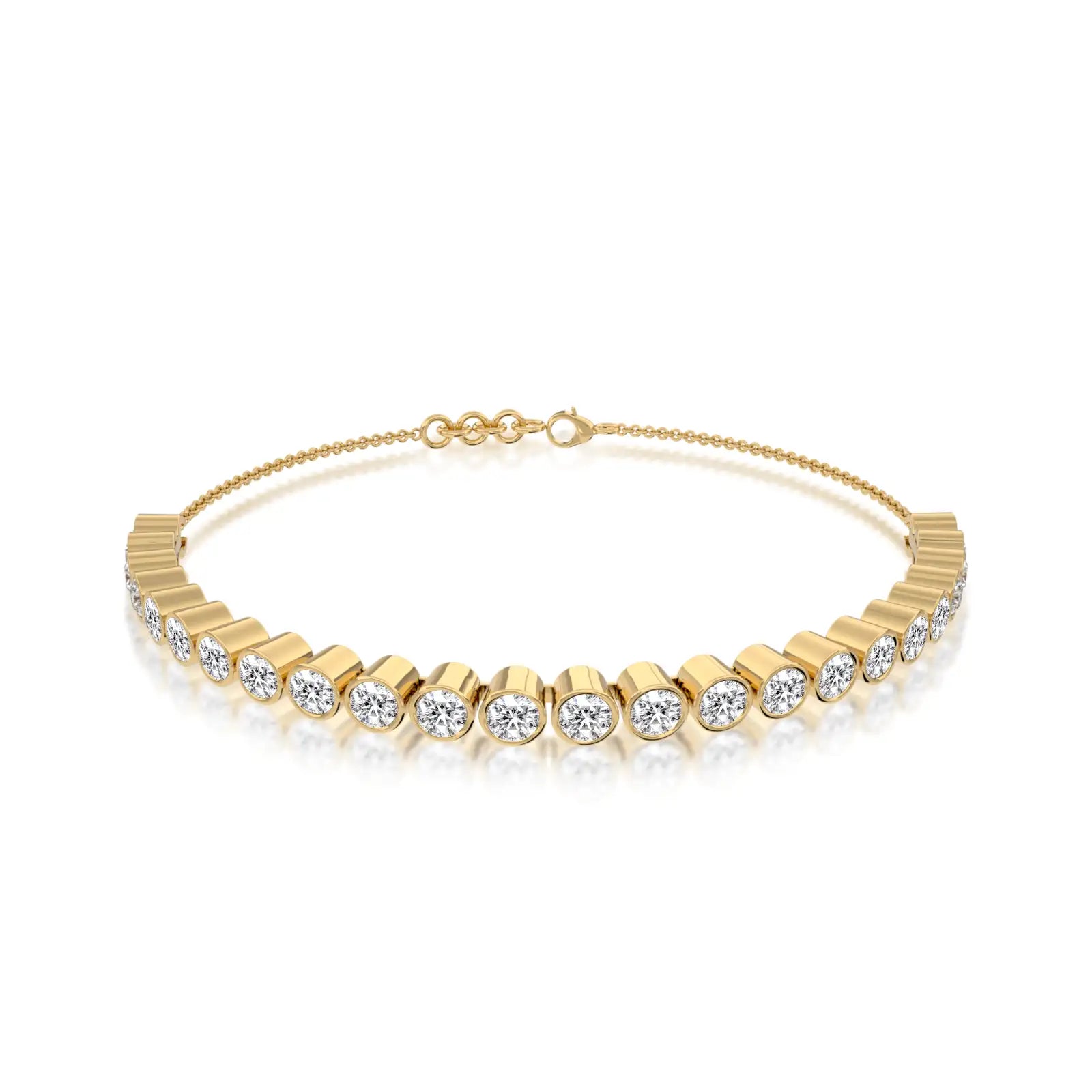 Yellow gold jing ling bezel tennis bracelet