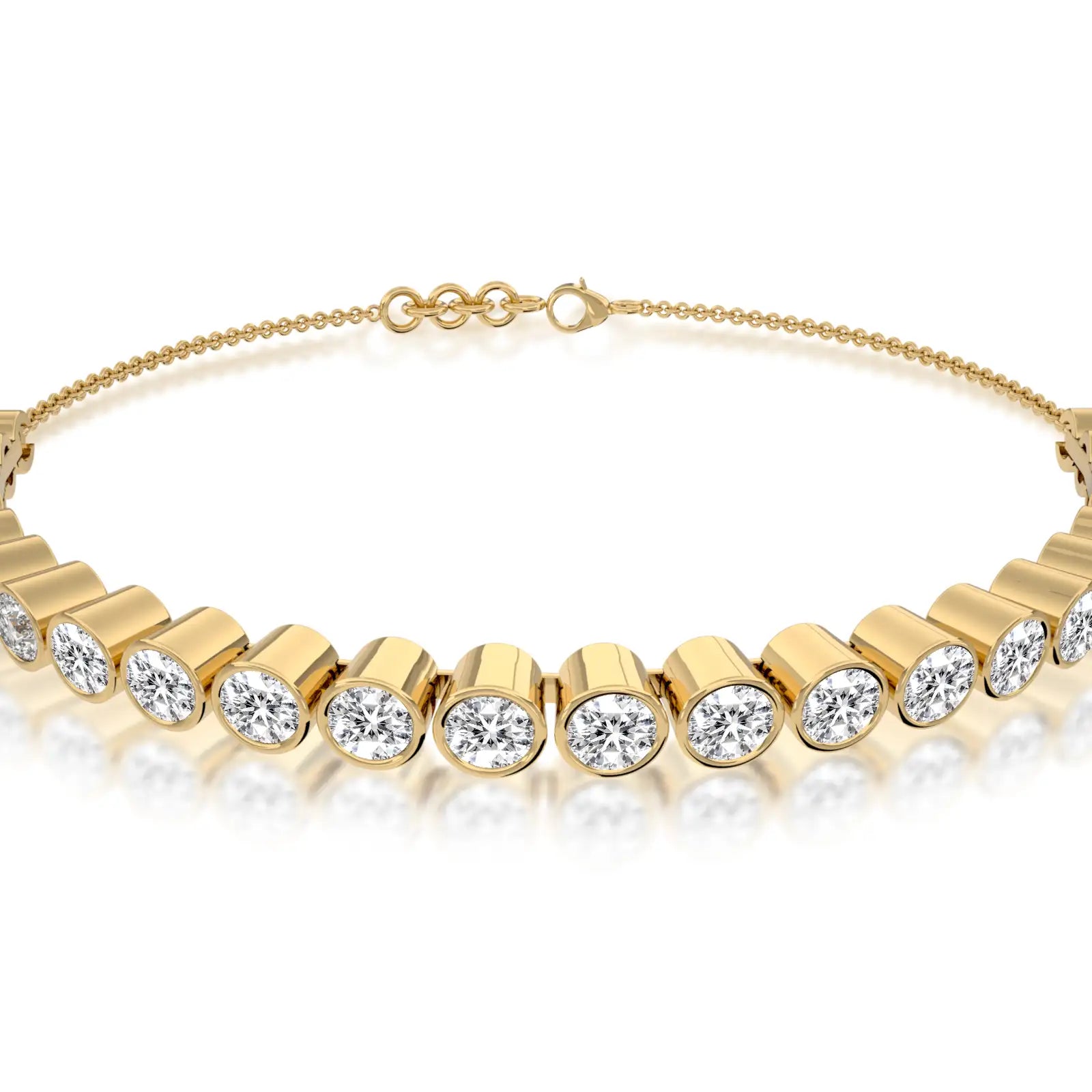 Yellow gold jing ling bezel tennis bracelet for women