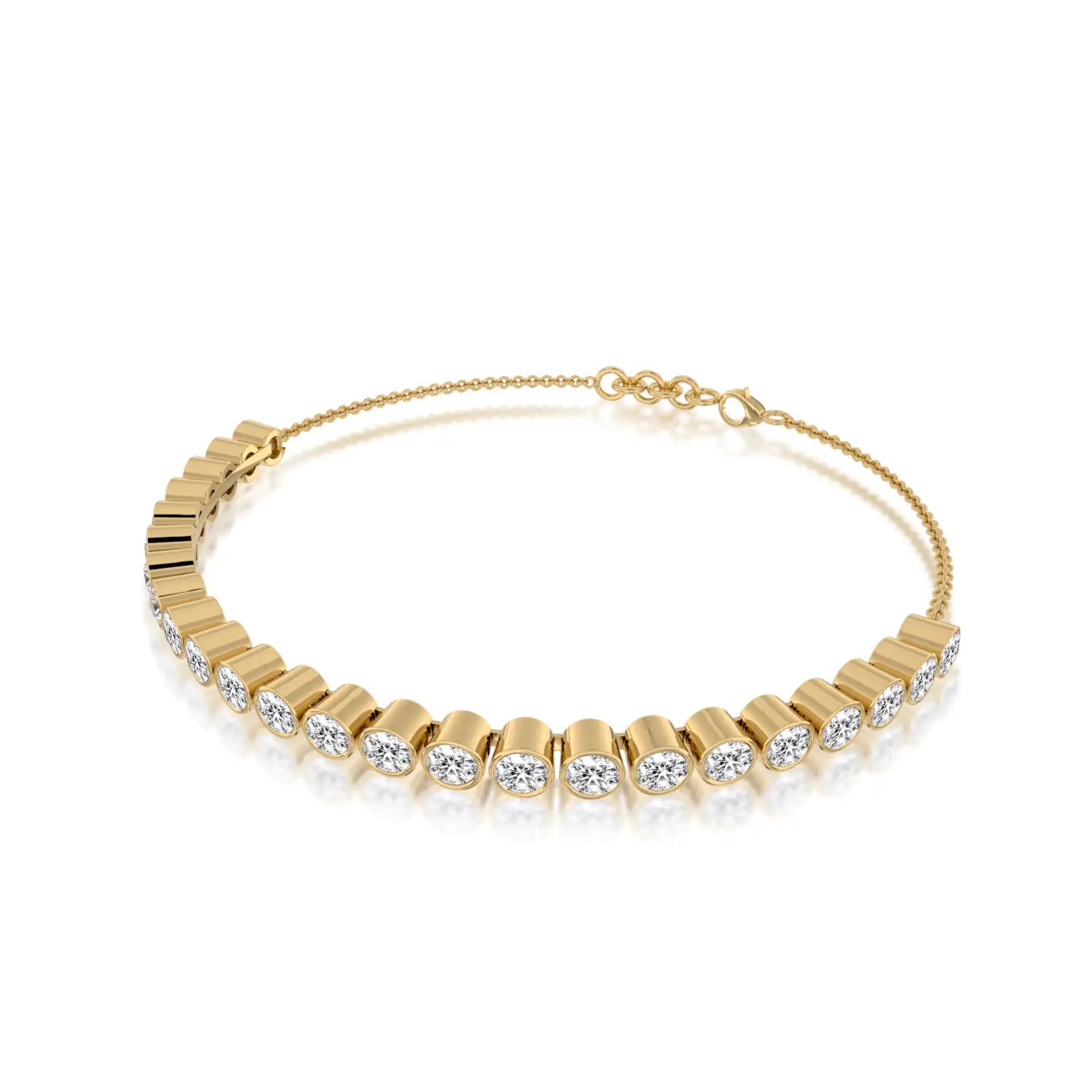 Yellow gold jing ling bezel tennis bracelet for office wear