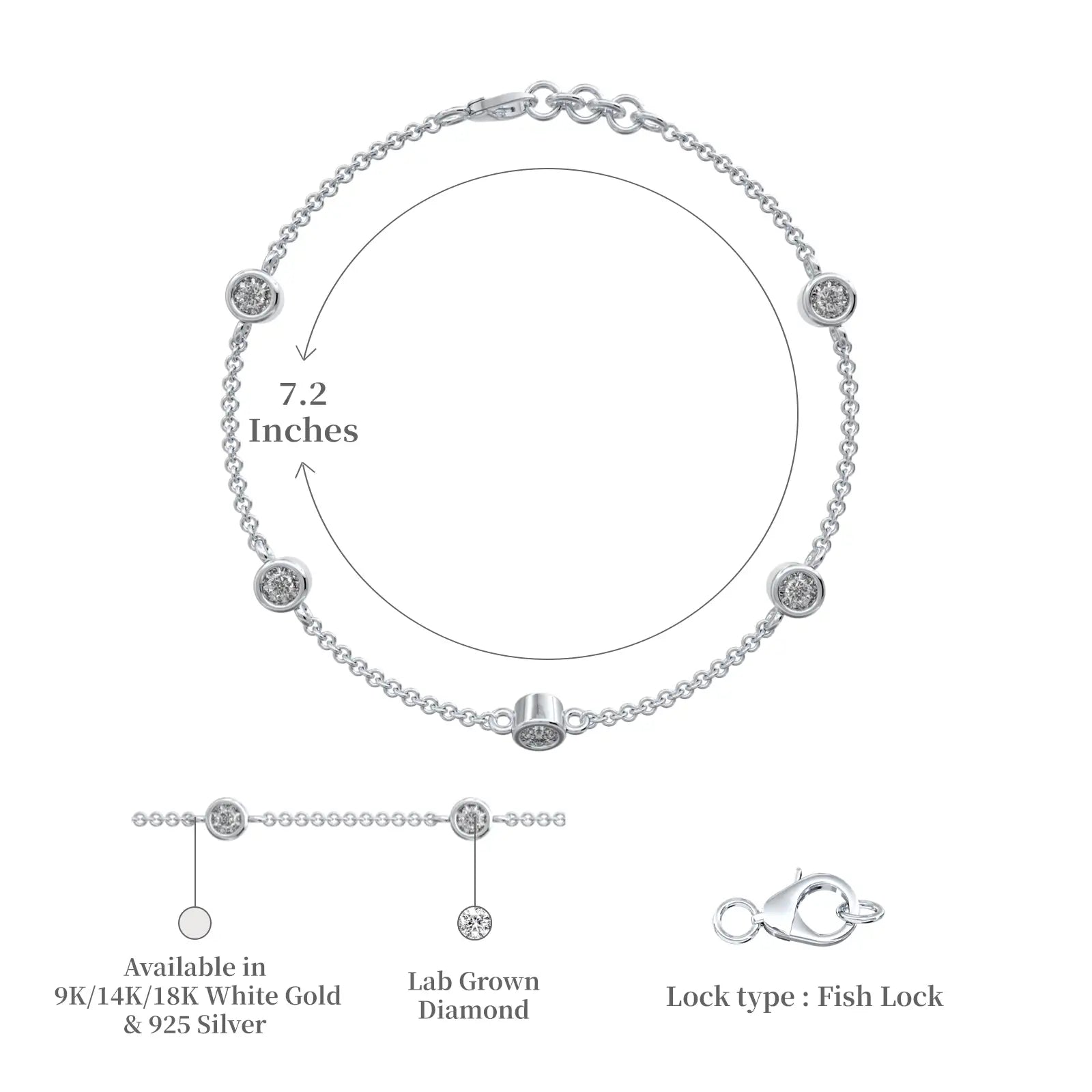 Dimension details of stylish celestia bezel diamond station bracelet