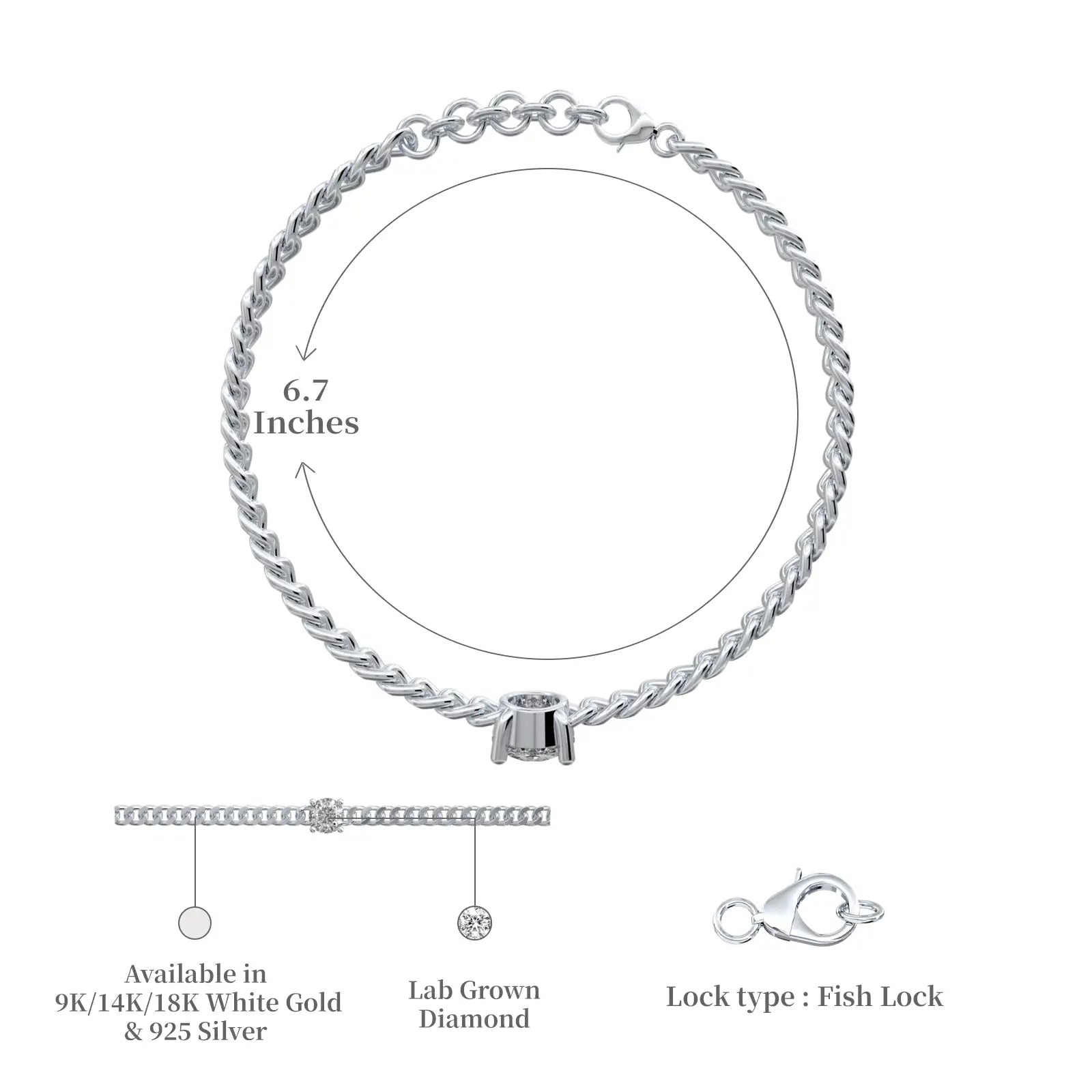 Dimension details of lumière link diamond accent bracelet valentine gift for womene