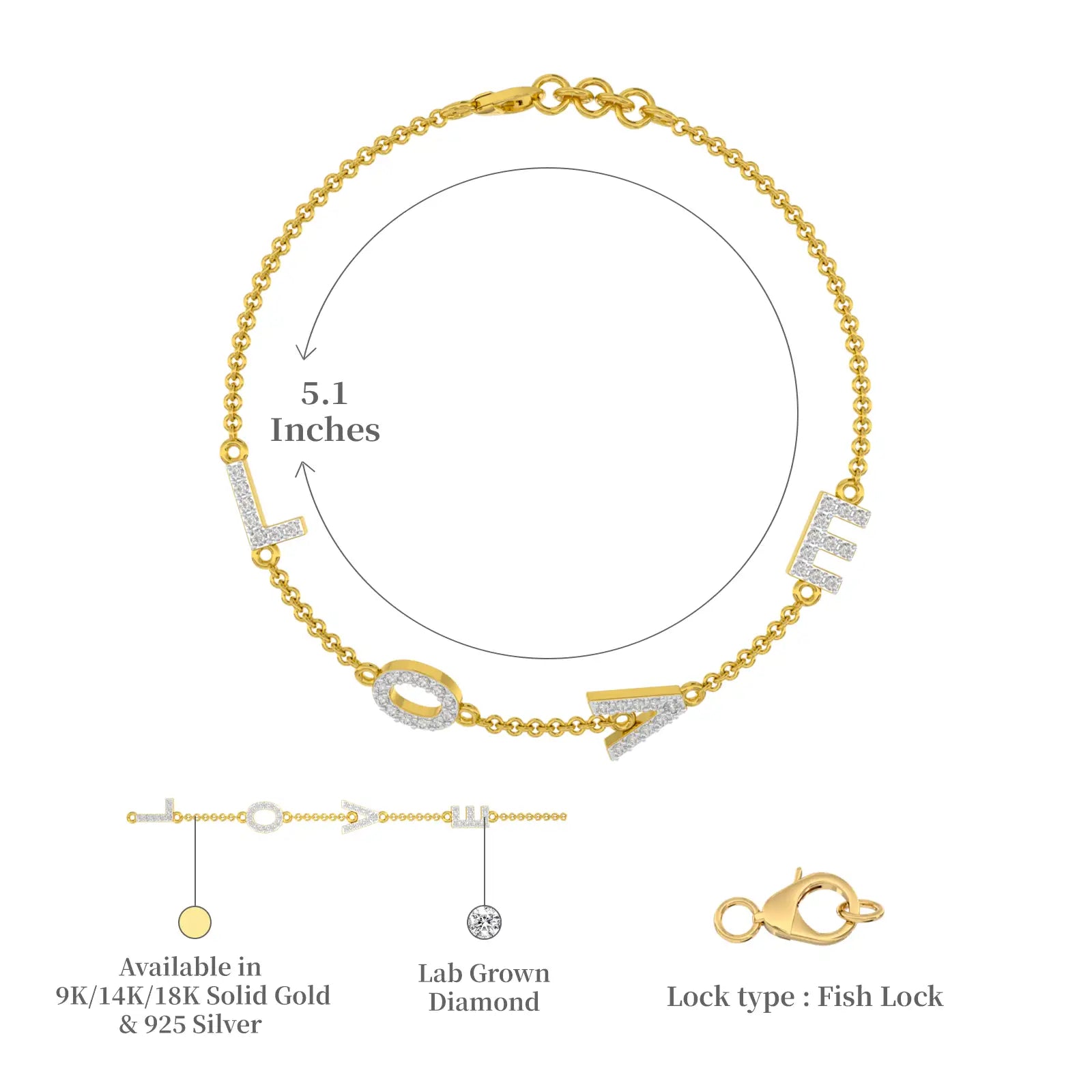 Dimension and descriptive image of unique amour LOVE diamond bracelet 