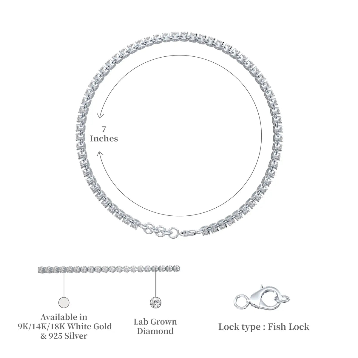 Dimension and descriptive image of  yun xing classic tennis bracelet 