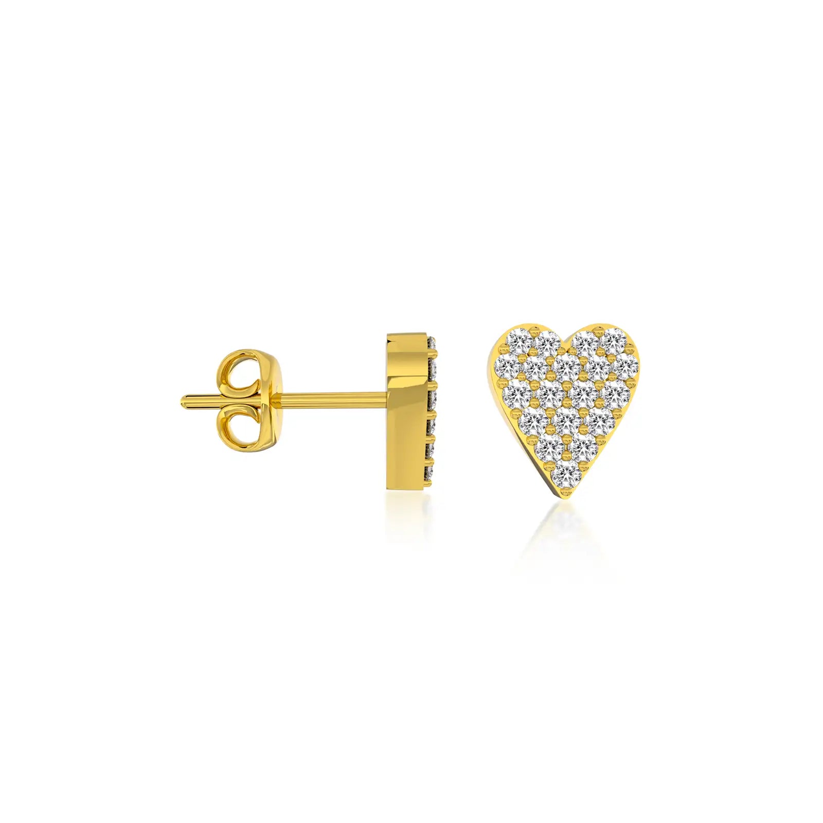Stylish full pavé diamond heart ear studs