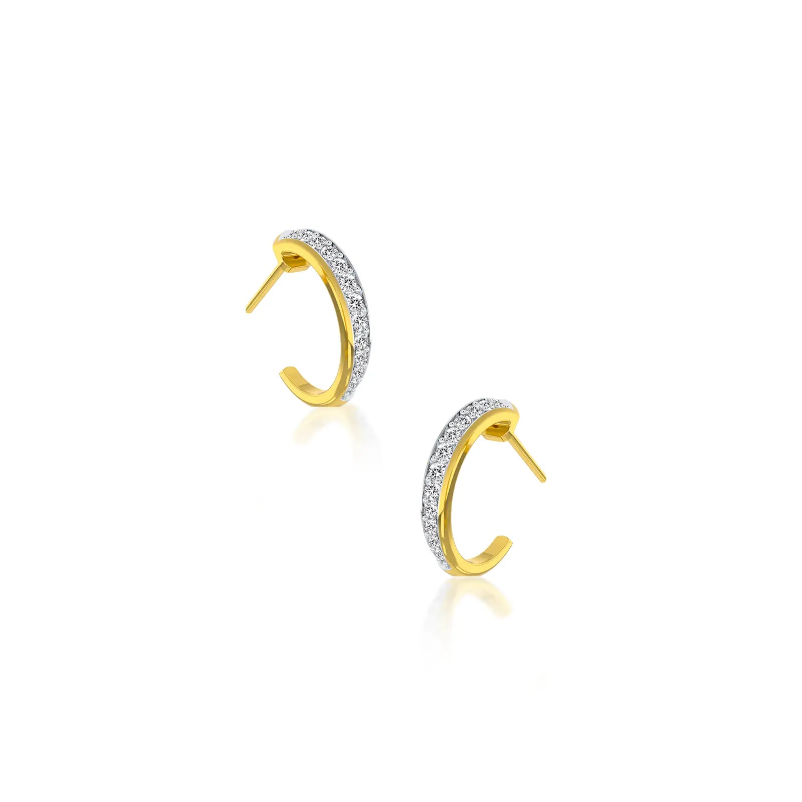 Single rail diamond hoop earrings for office wear
