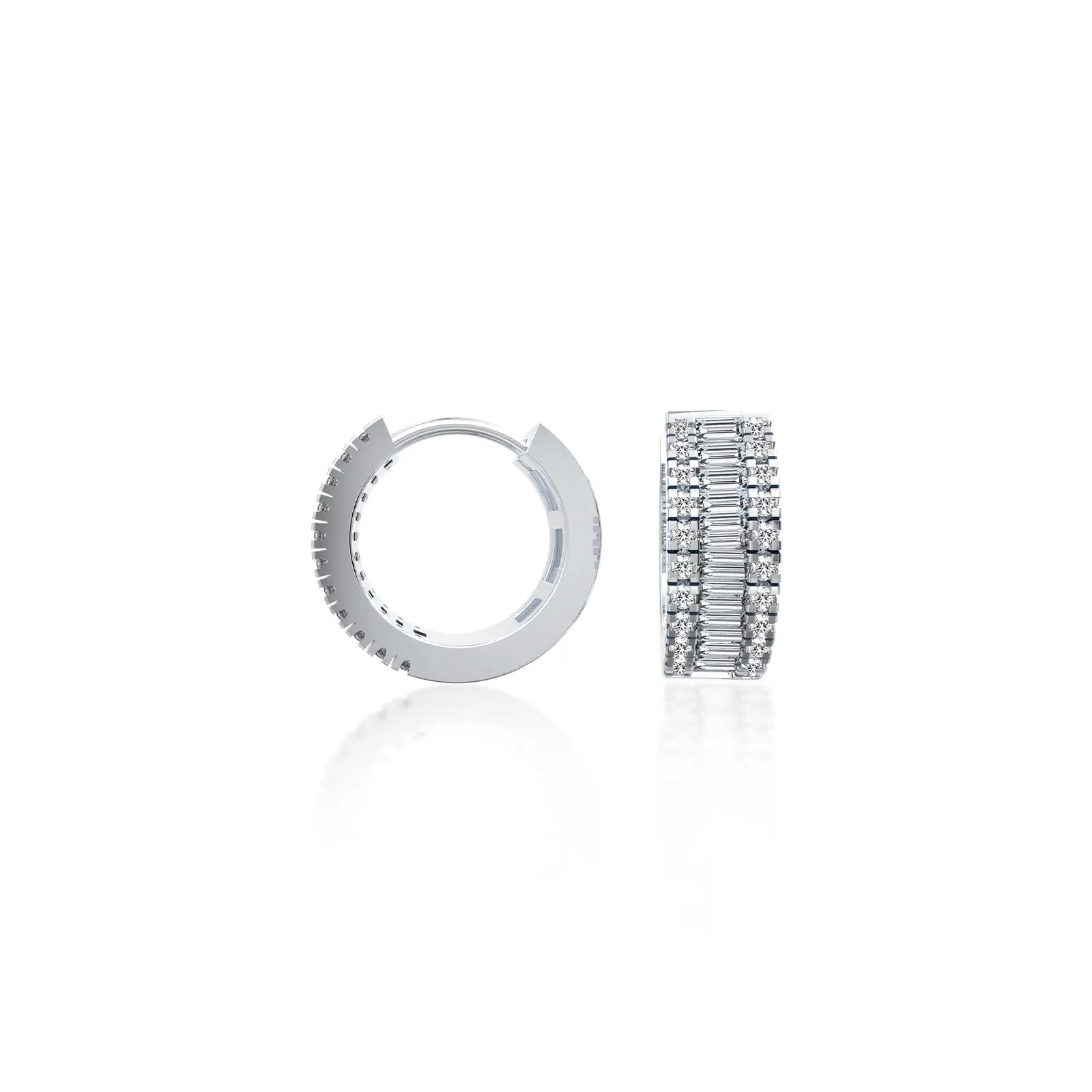 Trendy triple row diamond hoop earrings