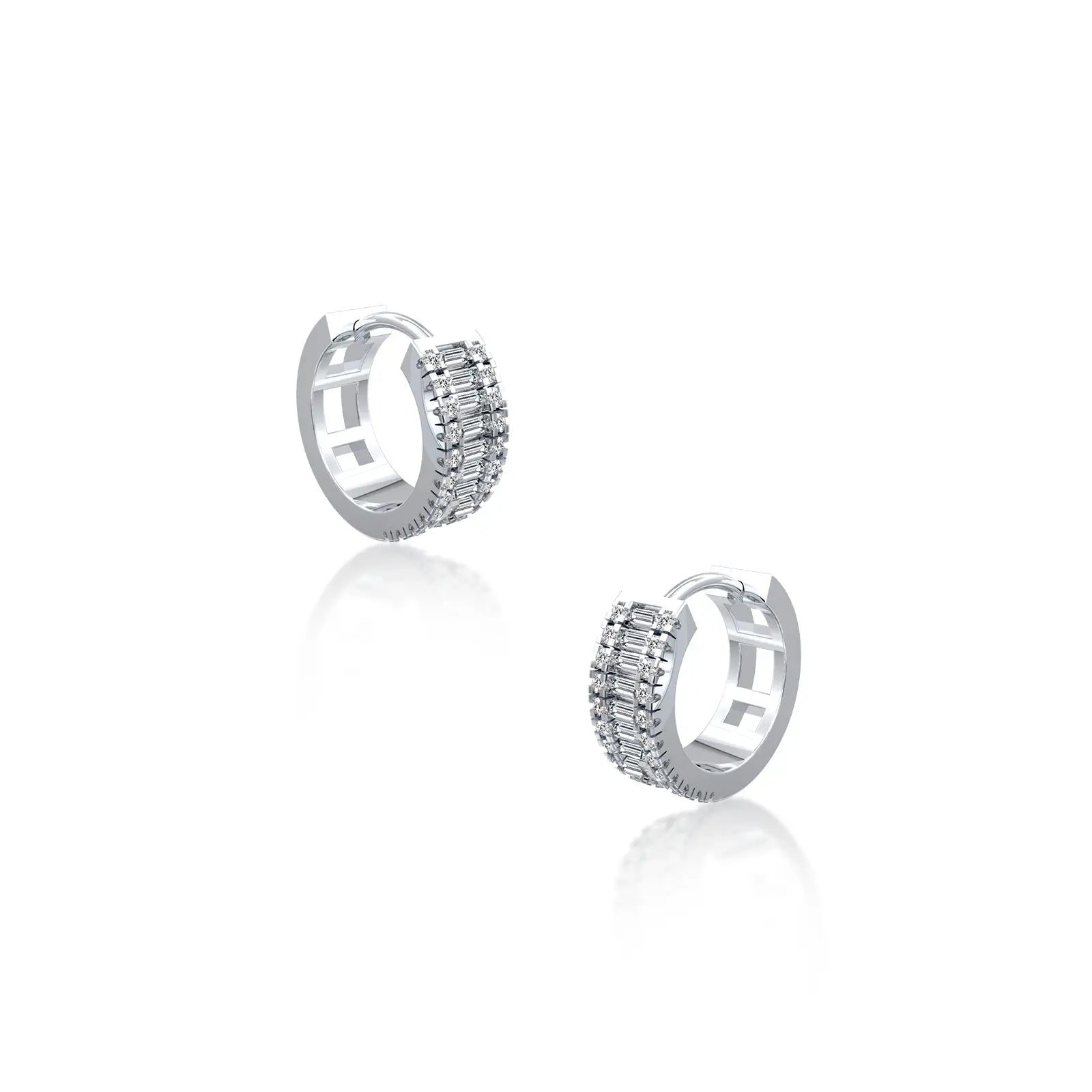 White gold triple row diamond hoop earrings