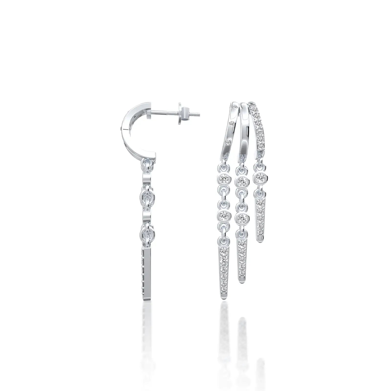 Trendy twin fall chain diamond drop earrings
