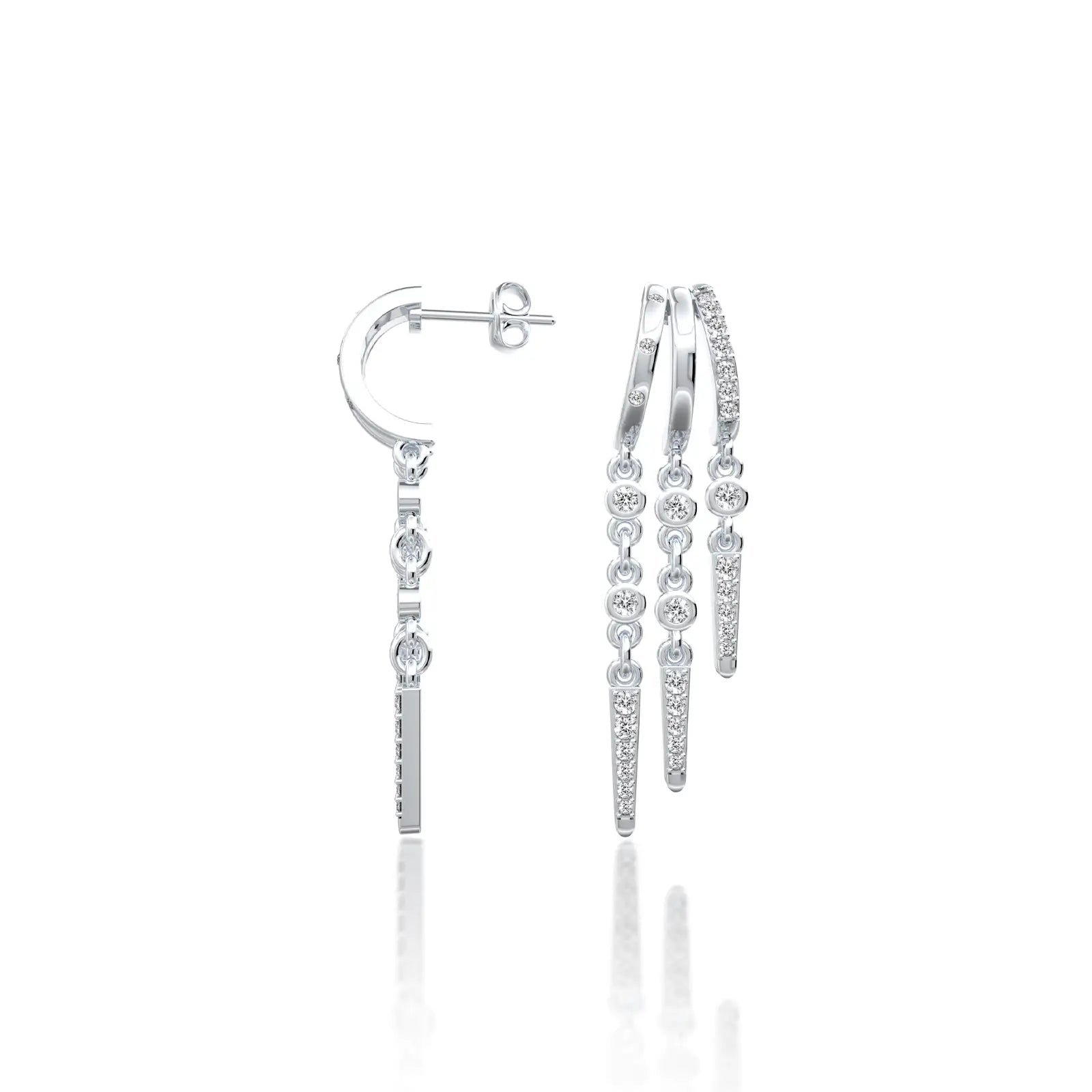 White gold twin fall chain diamond drop earrings