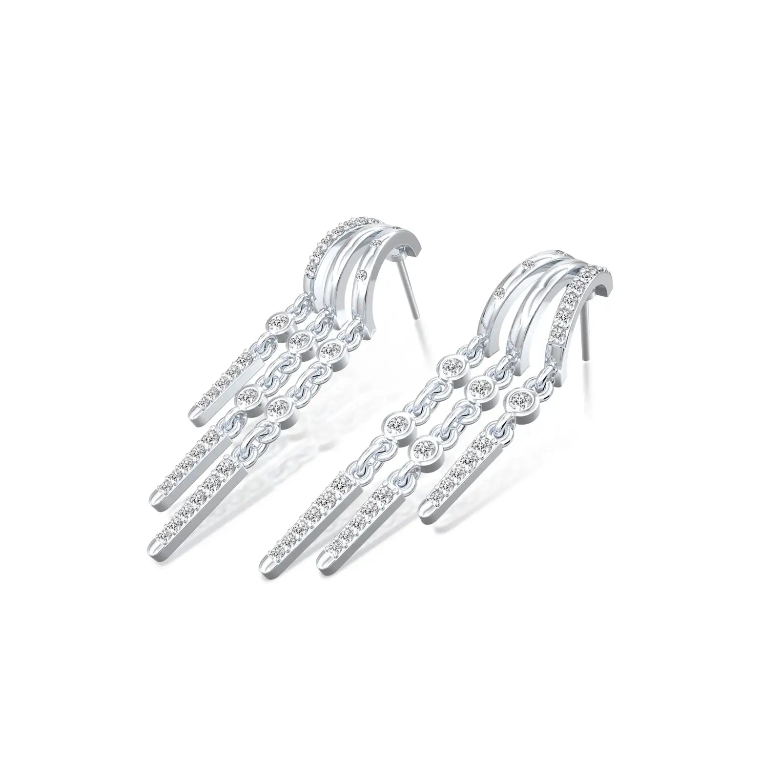 Stylish twin fall chain diamond drop earrings