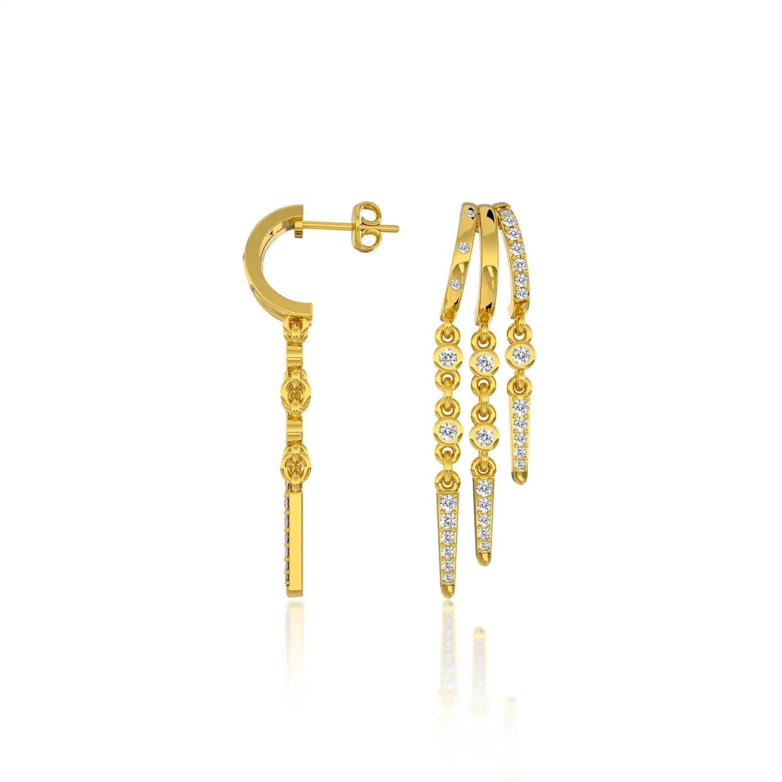 Charming twin fall chain diamond drop earrings 
