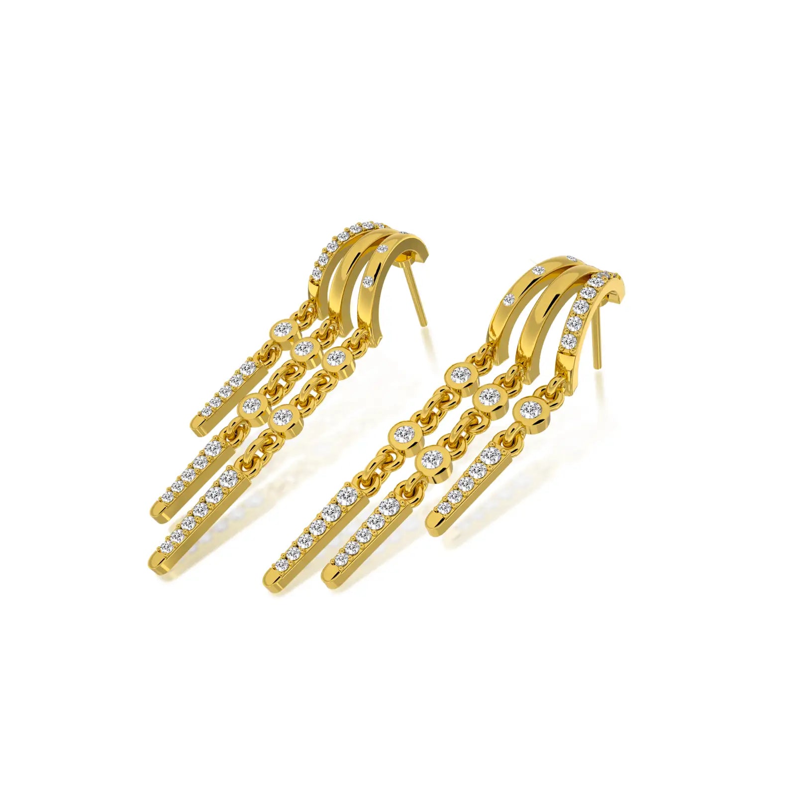Party wear twin fall chain diamond drop earrings 