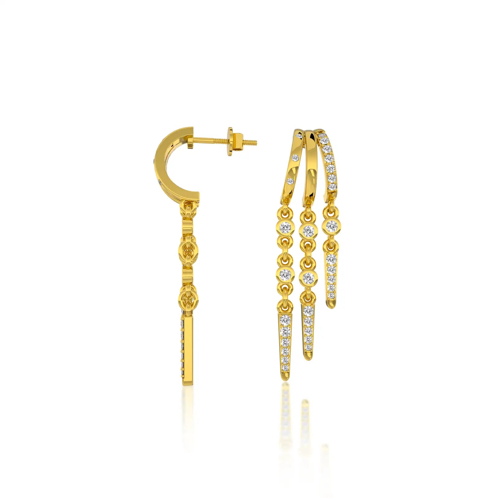 Girlish twin fall chain diamond drop earrings 