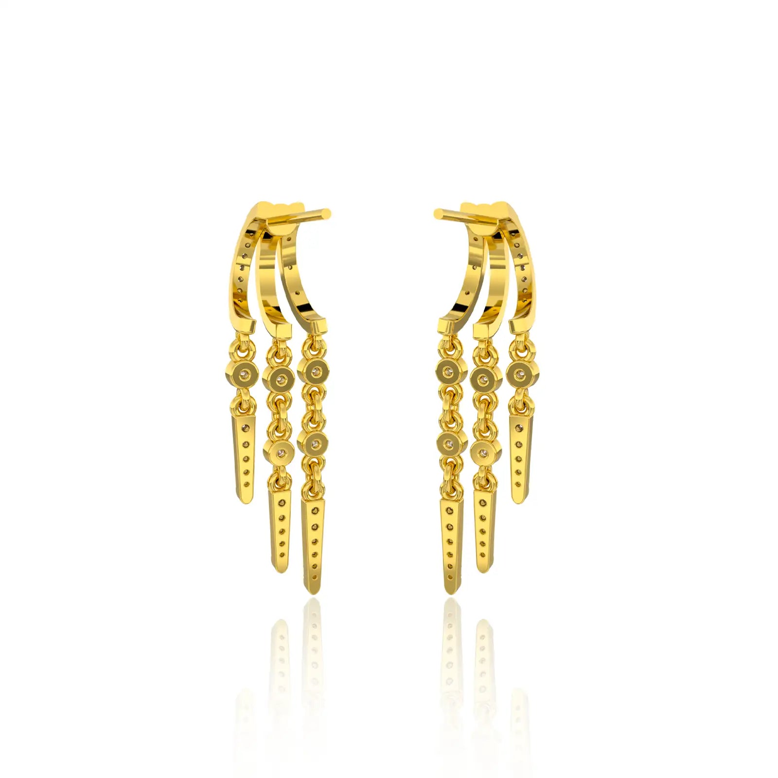 Unique twin fall chain diamond drop earrings 