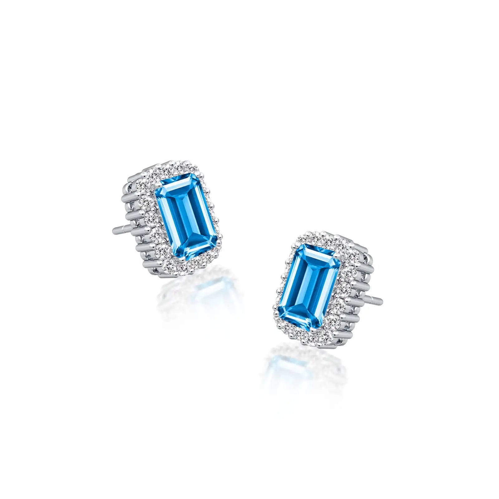 White gold march birthstone swiss blue topaz earrings with diamonds 