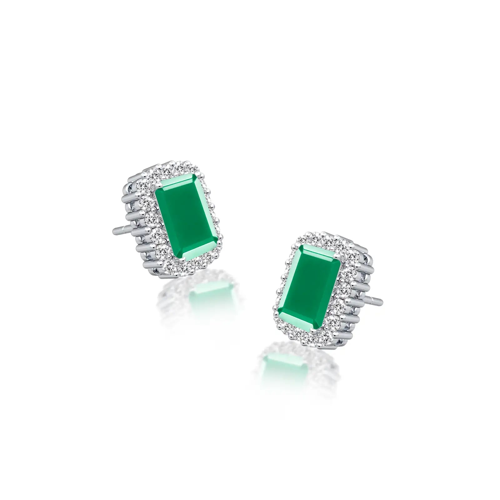 White gold may birthstone green agate earrings with diamonds