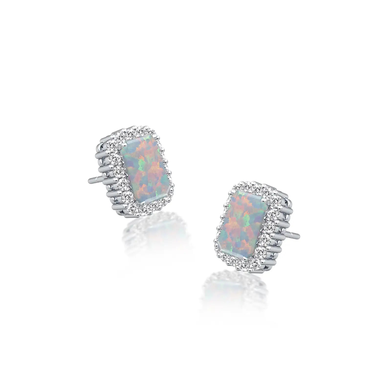 White gold fortune october birthstone opal earrings with diamonds